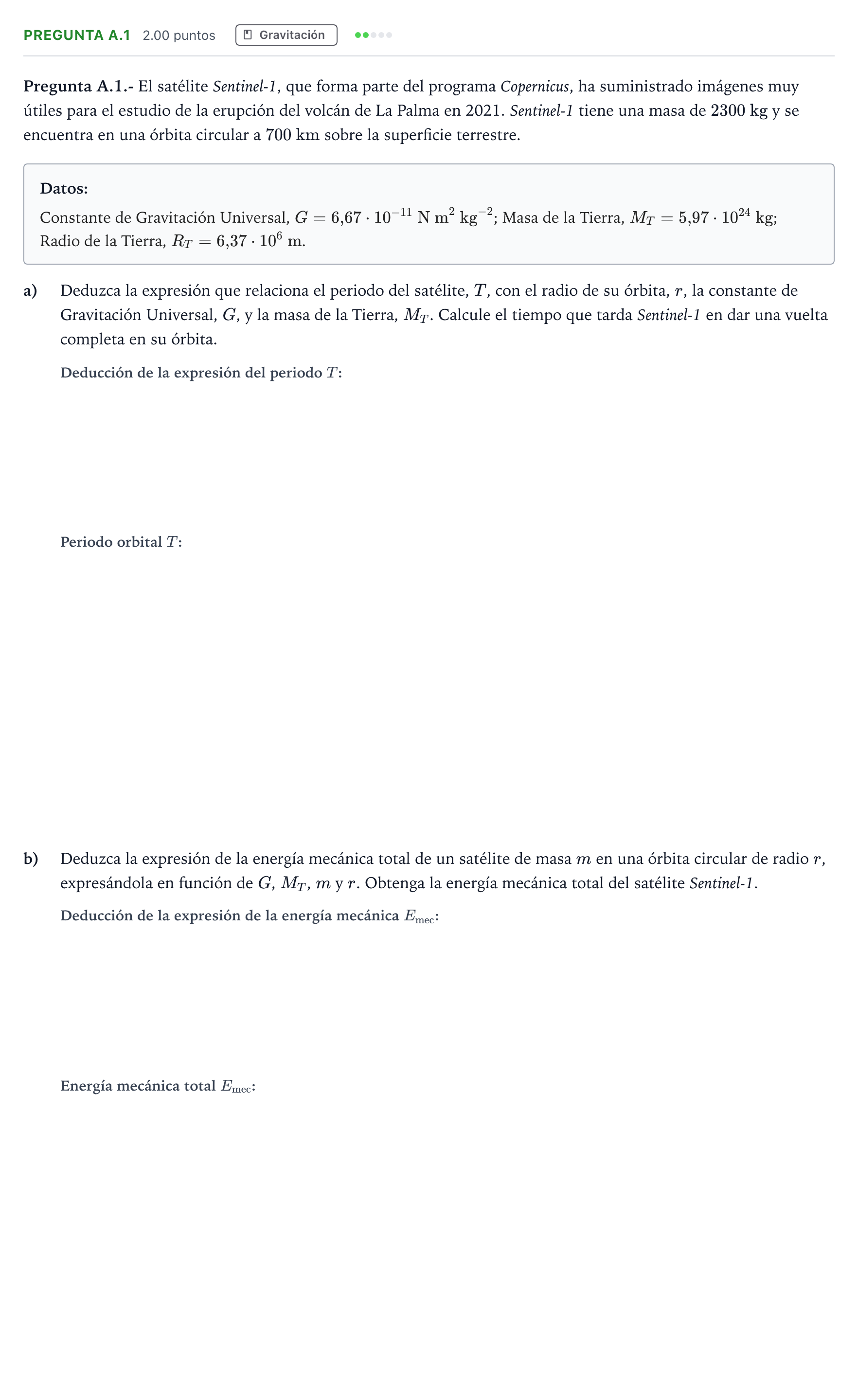 Enunciado: Pregunta A.1 · Física PAU Madrid Extraordinaria 2022