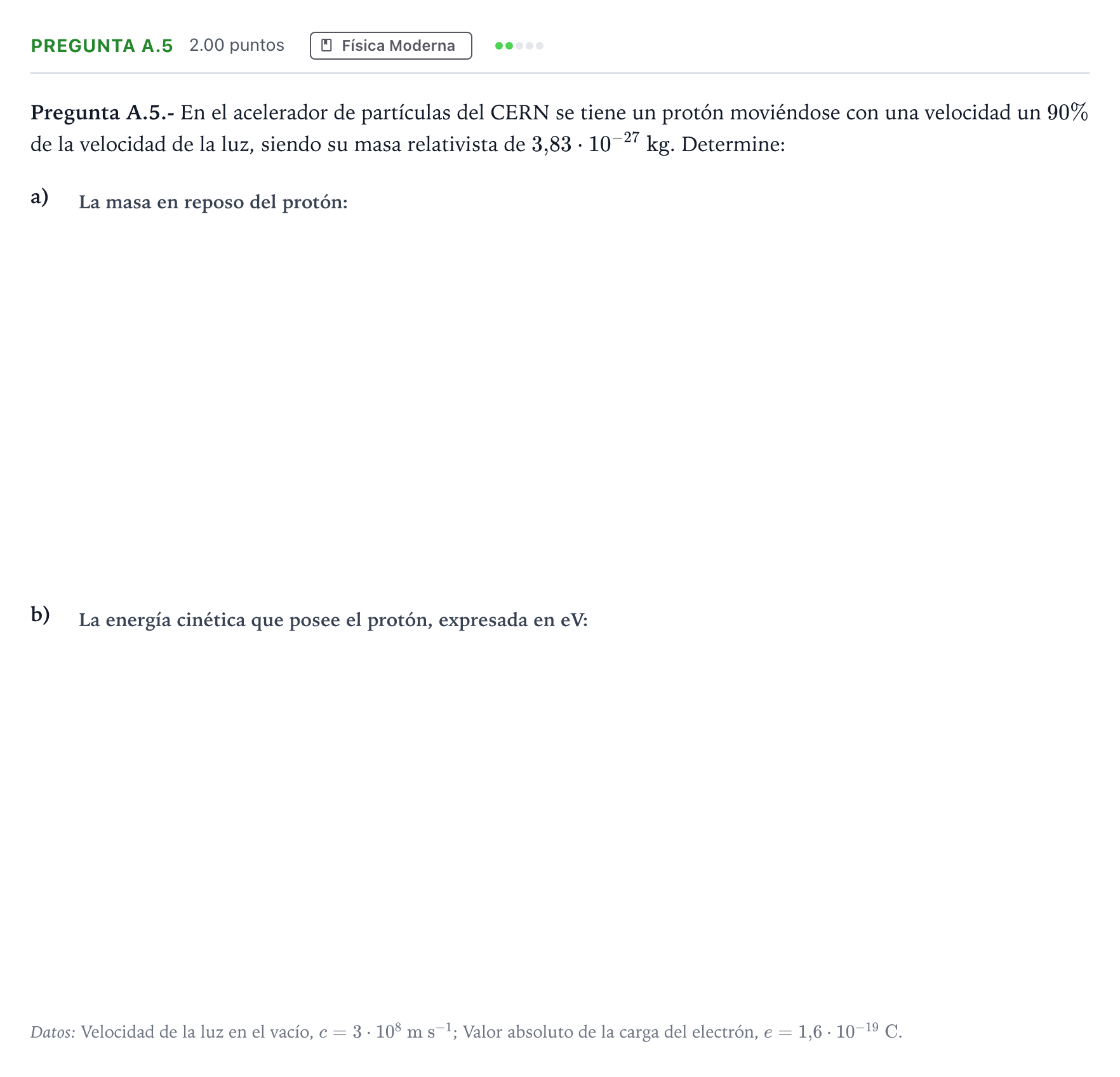 Enunciado: Pregunta A.5 · Física PAU Madrid Extraordinaria 2022