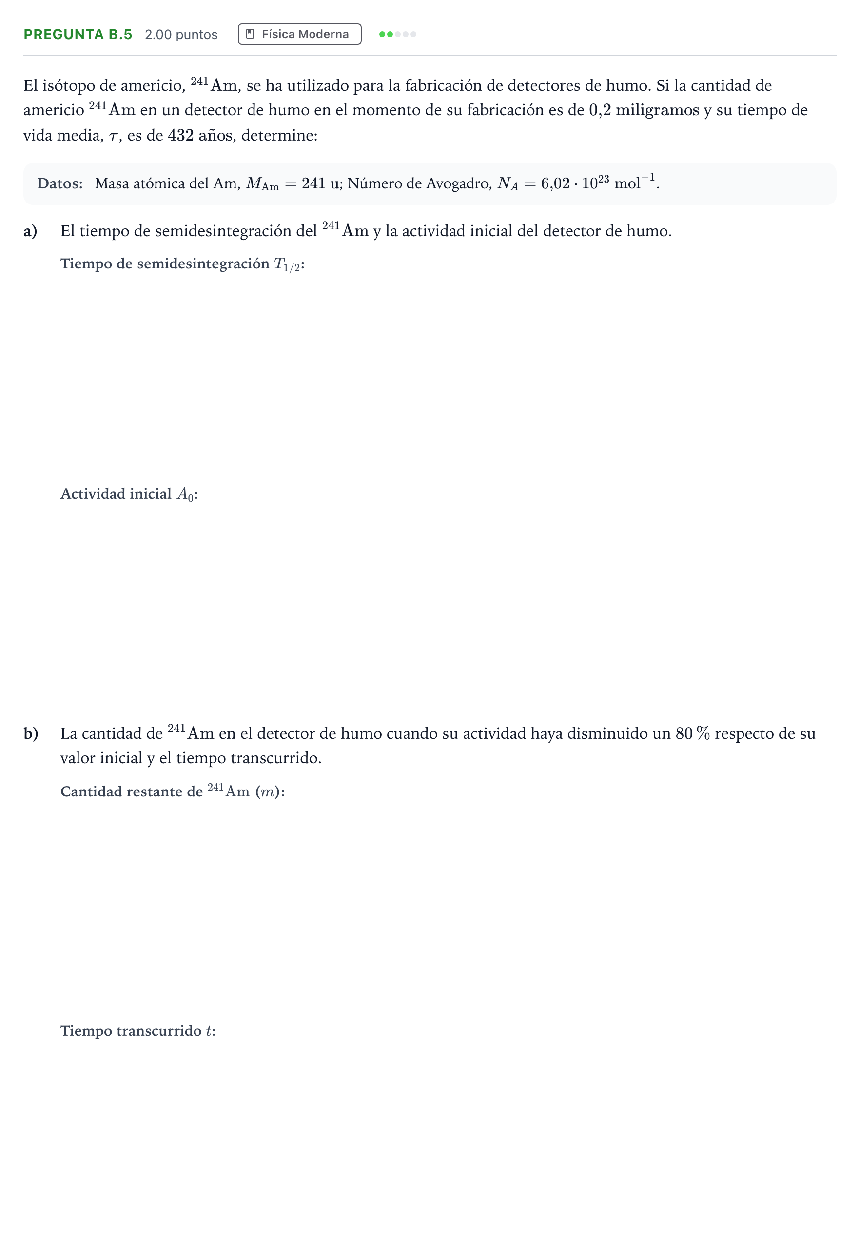 Enunciado: Pregunta B.5 · Física PAU Madrid Extraordinaria 2022