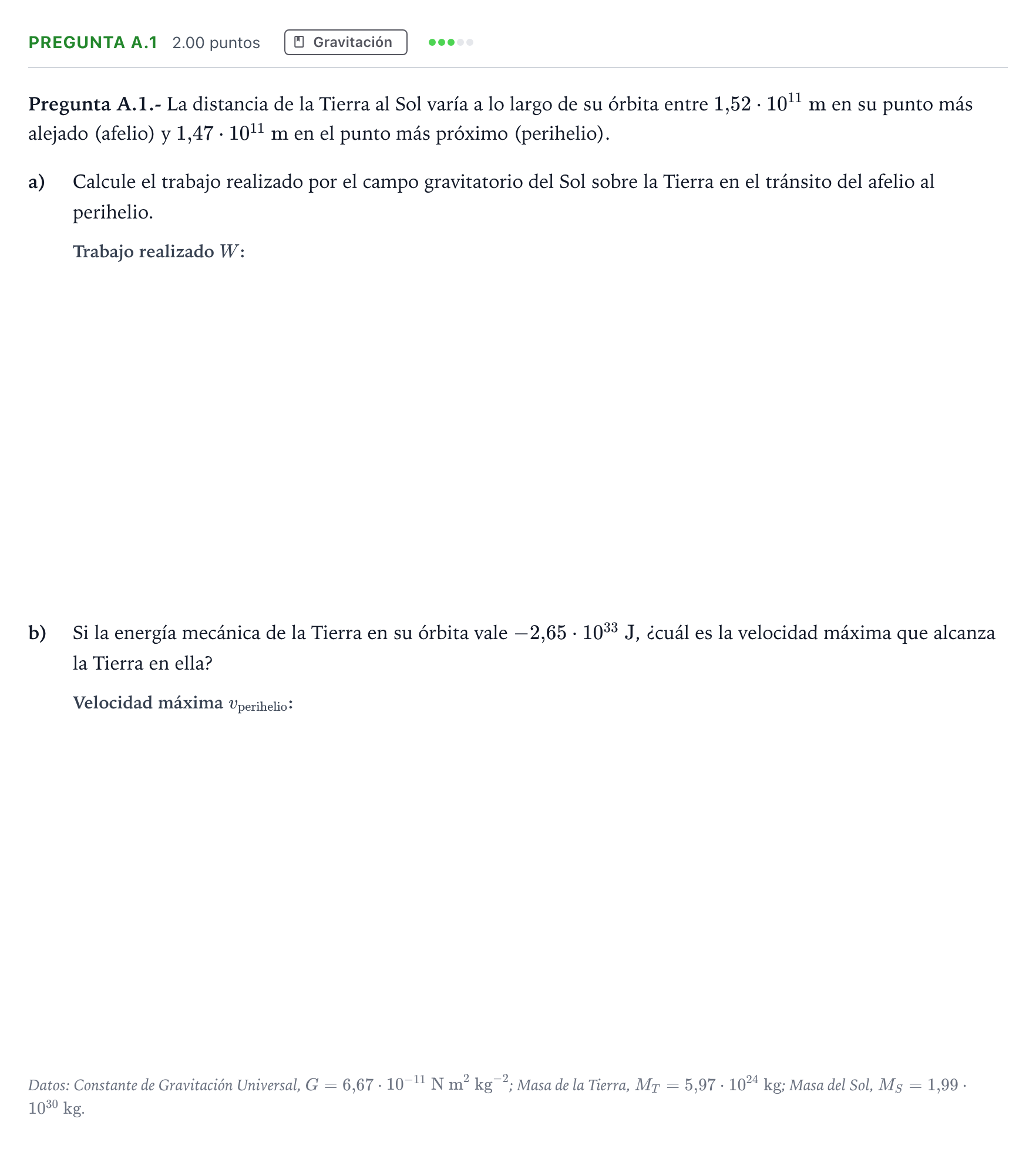 Enunciado: Pregunta A.1 · Física PAU Madrid Modelo 2022