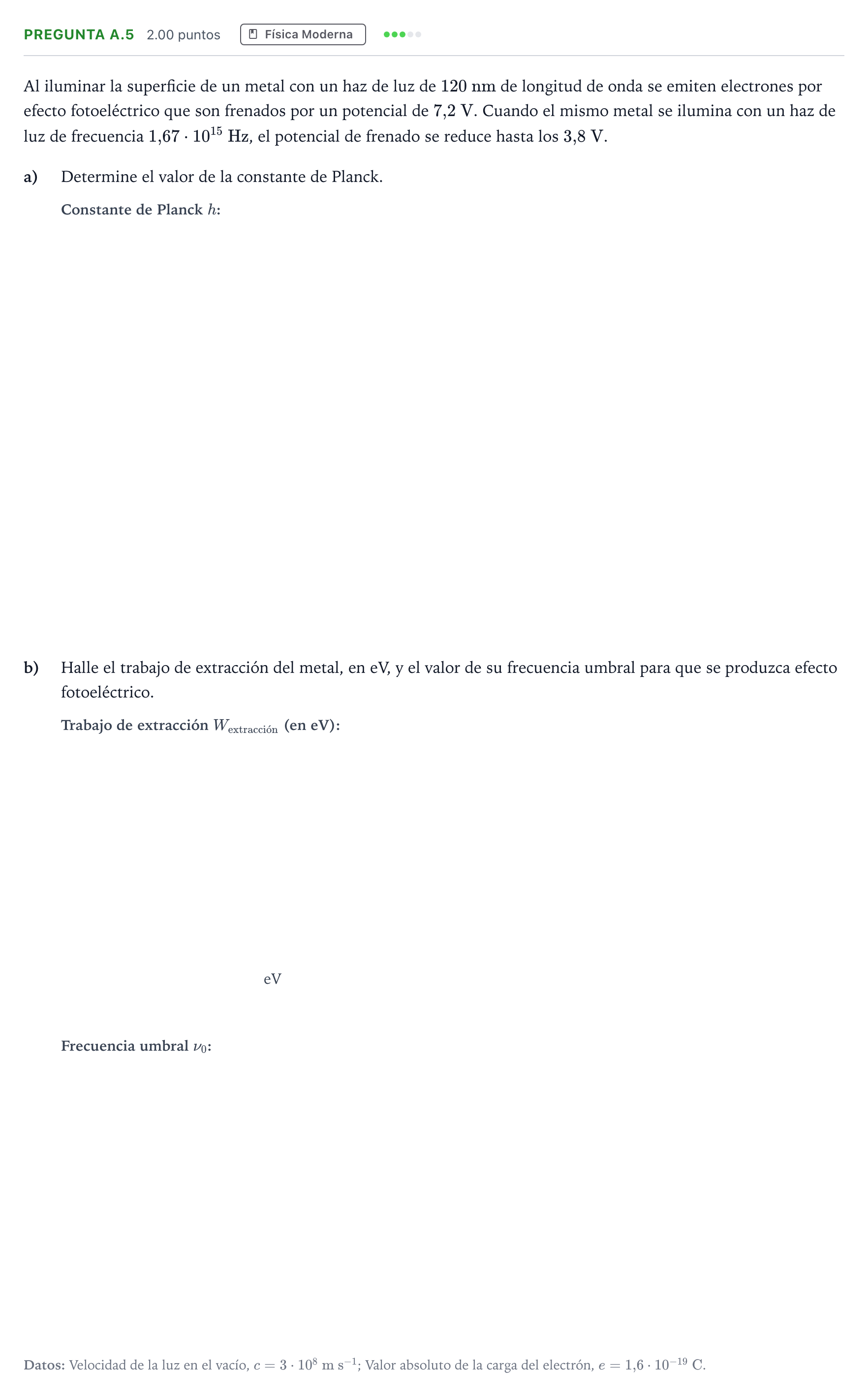 Enunciado: Pregunta A.5 · Física PAU Madrid Modelo 2022