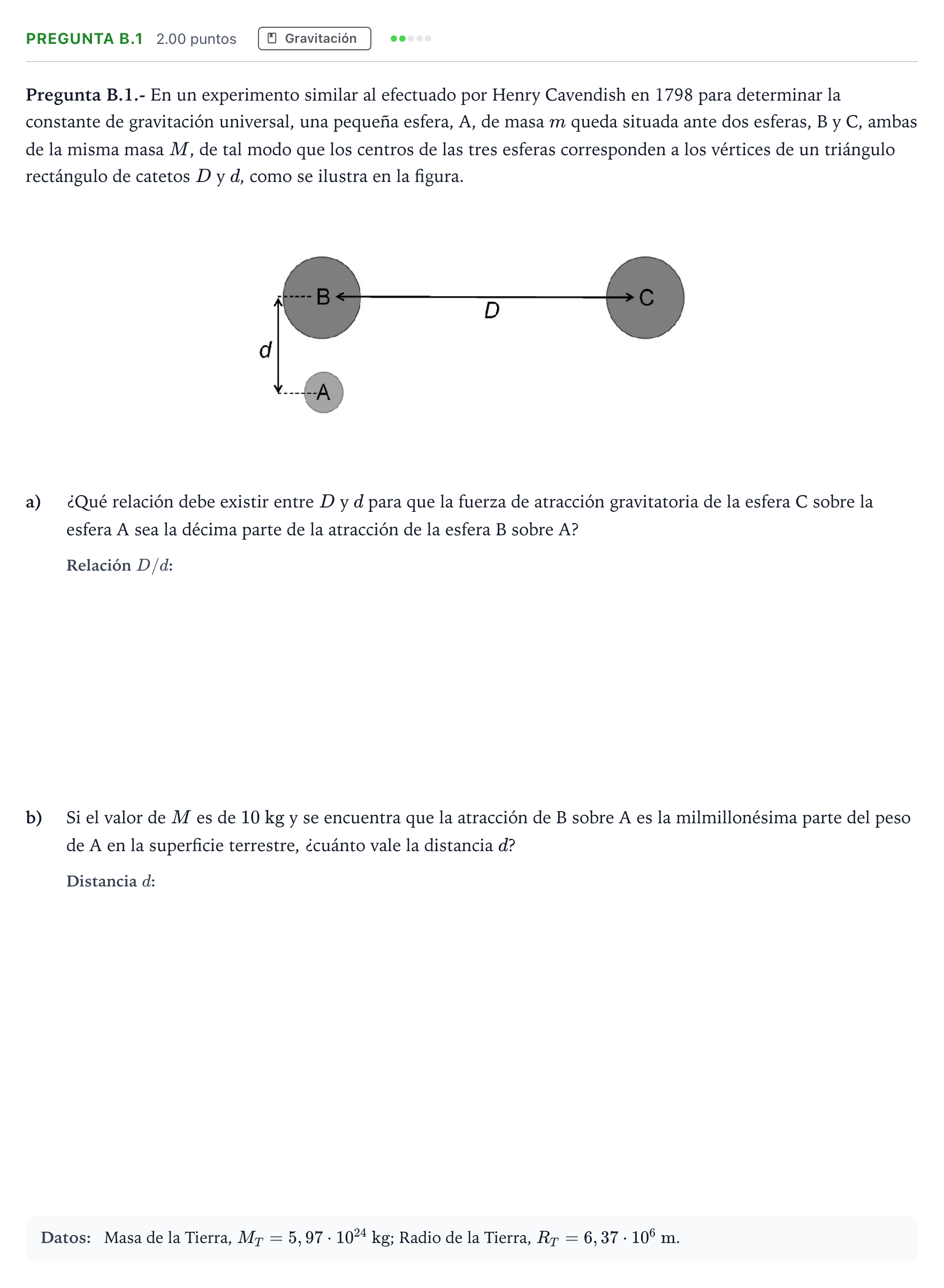 Enunciado: Pregunta B.1 · Física PAU Madrid Modelo 2022