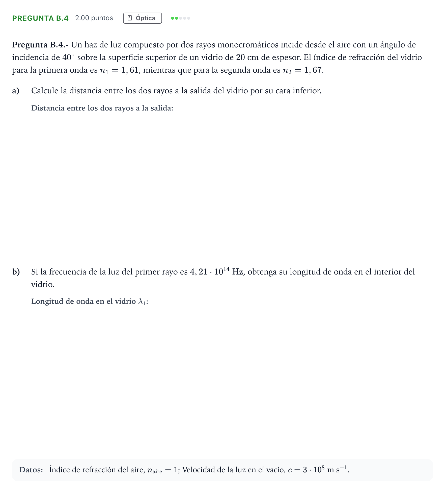 Enunciado: Pregunta B.4 · Física PAU Madrid Modelo 2022
