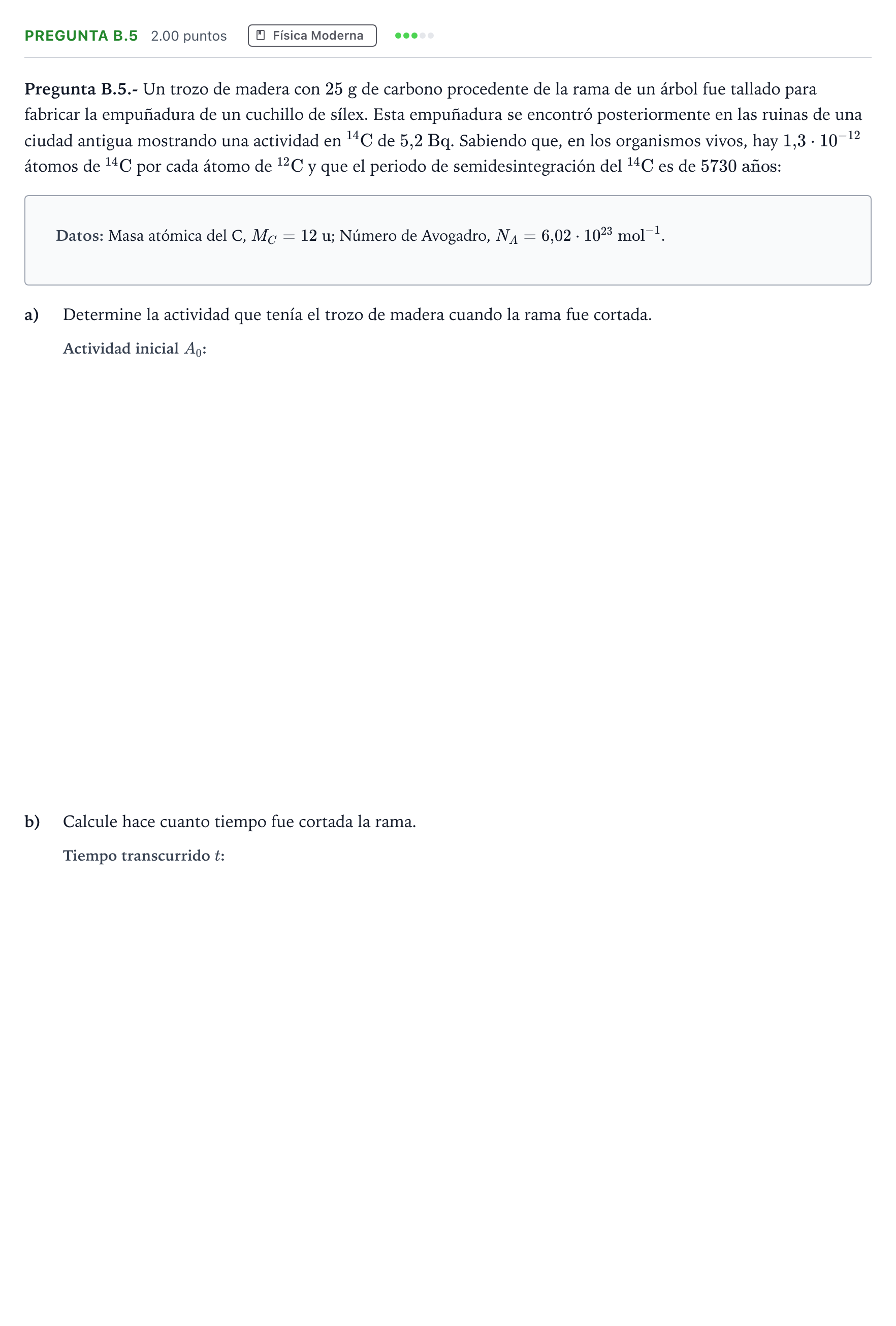 Enunciado: Pregunta B.5 · Física PAU Madrid Modelo 2022