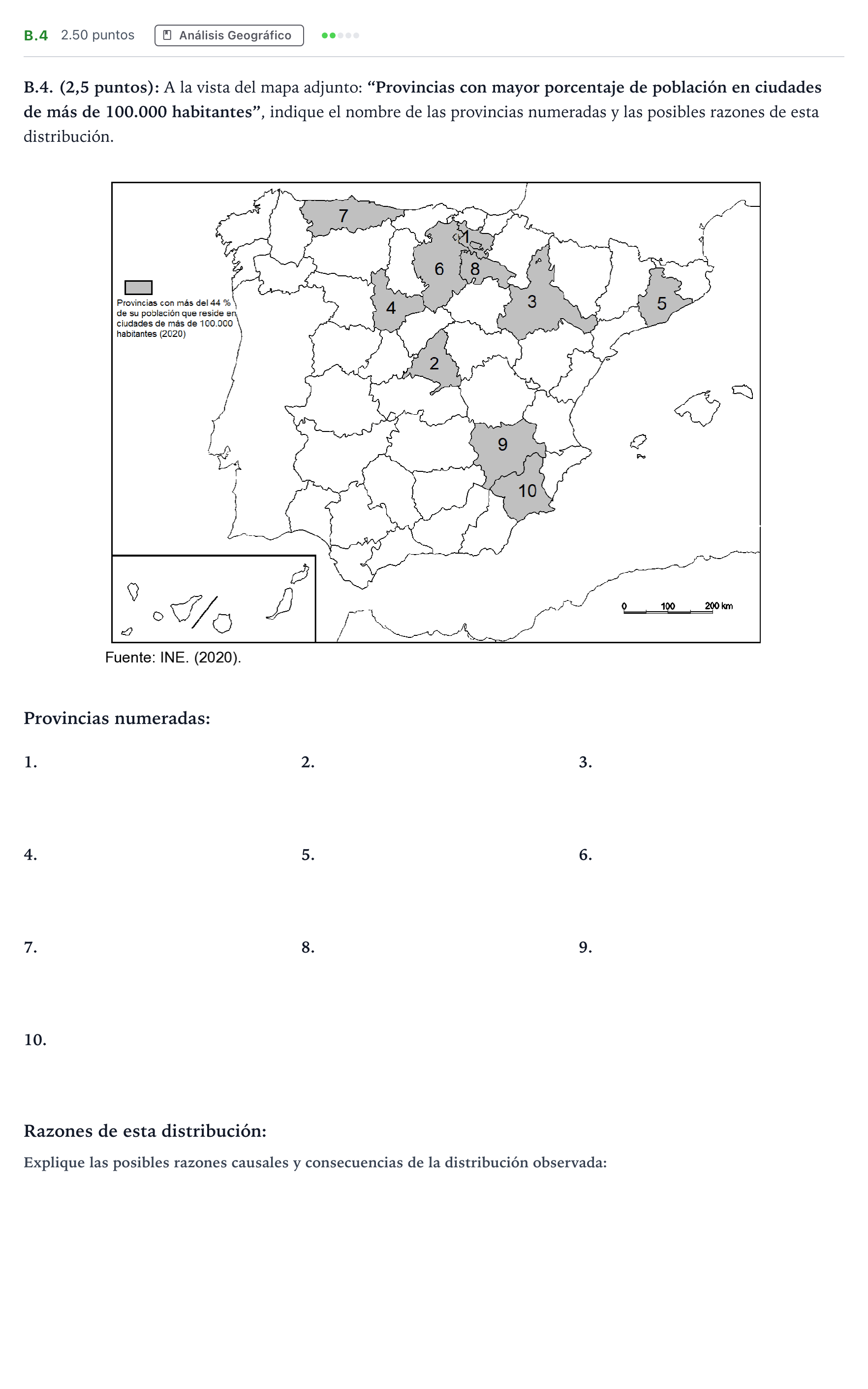 Enunciado: Ejercicio B.4 · Geografía PAU Madrid Extraordinaria 2022
