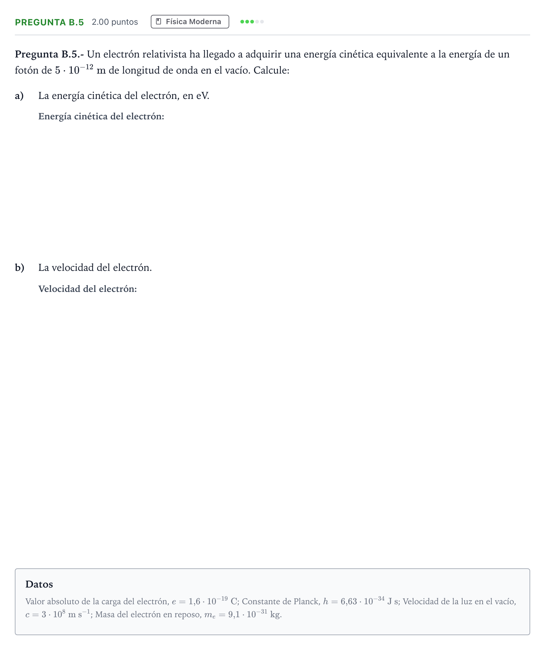 Enunciado: Pregunta B.5 · Física PAU Madrid Ordinaria 2022