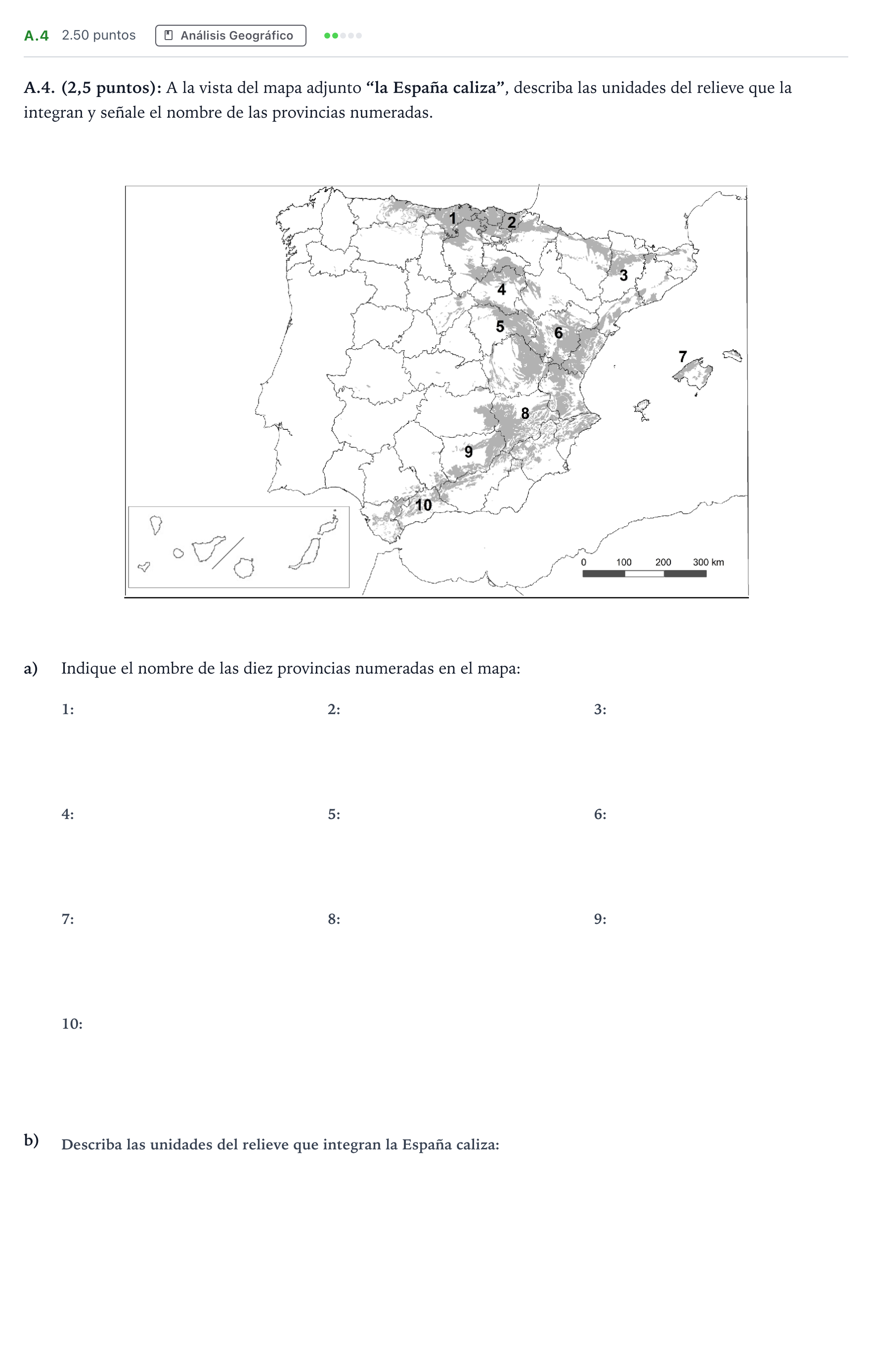 Enunciado: Ejercicio A.4 · Geografía PAU Madrid Modelo 2022