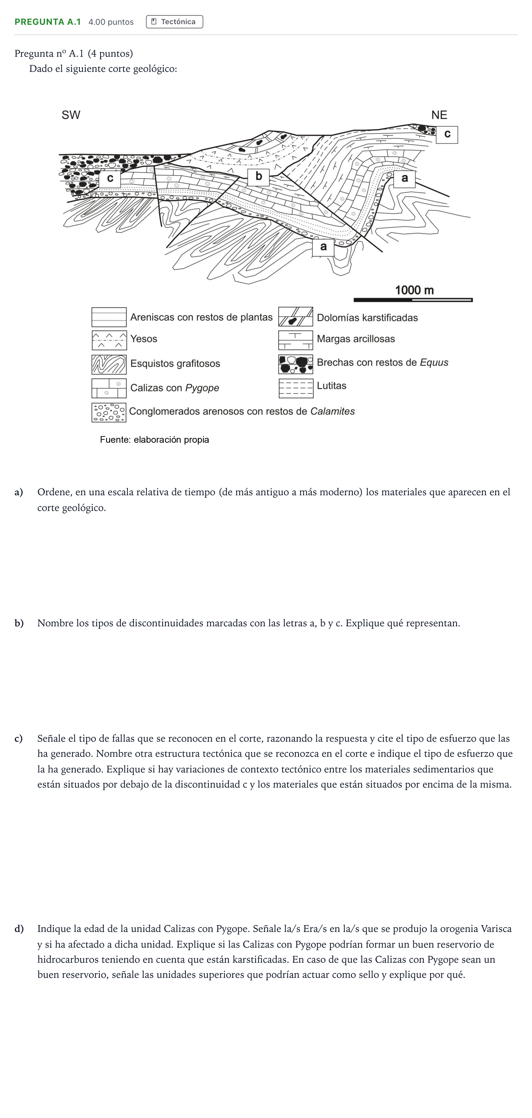 Enunciado: Pregunta A.1 · Geología PAU Madrid Extraordinaria 2022