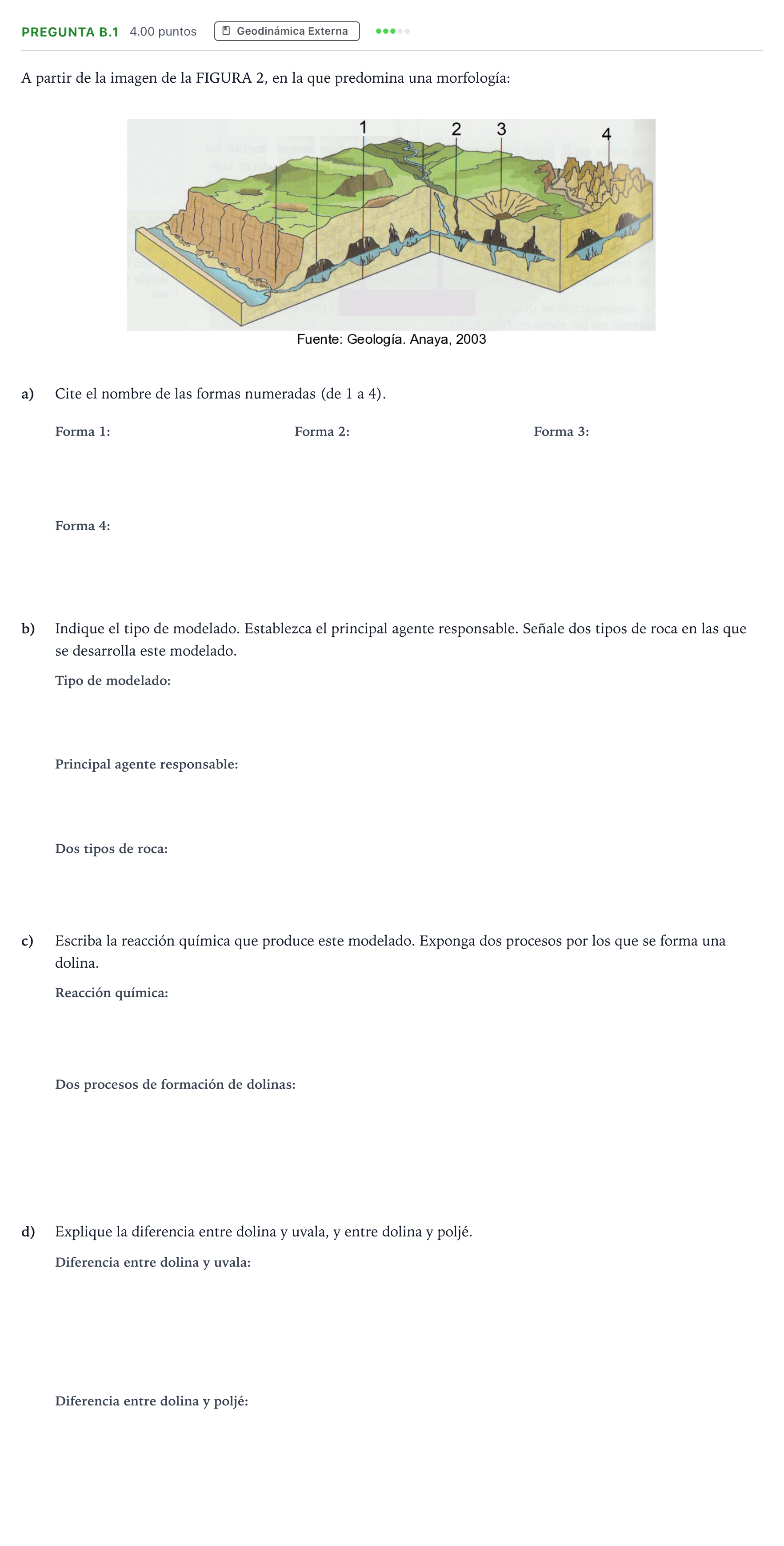 Enunciado: Pregunta B.1 · Geología PAU Madrid Extraordinaria 2022
