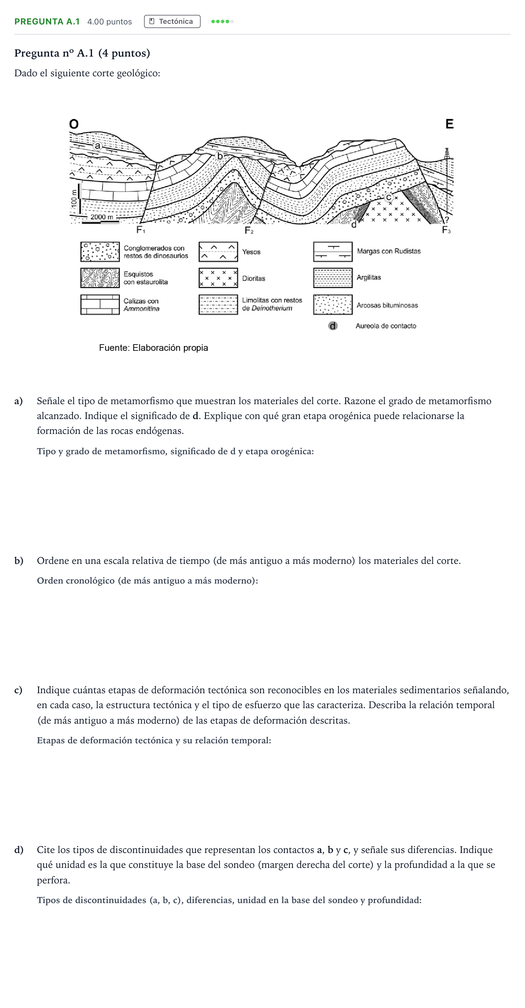 Enunciado: Pregunta A.1 · Geología PAU Madrid Modelo 2022
