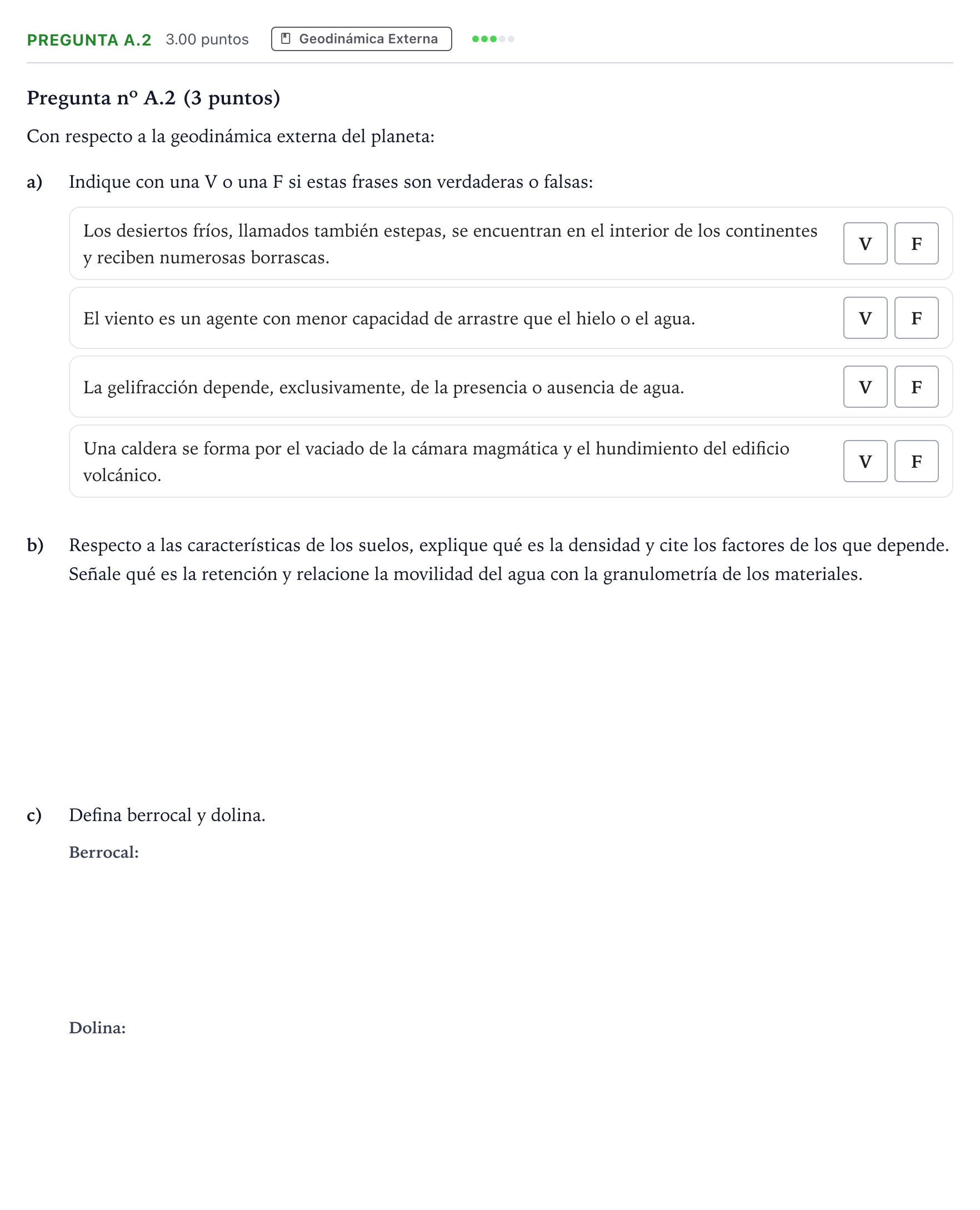 Enunciado: Pregunta A.2 · Geología PAU Madrid Modelo 2022