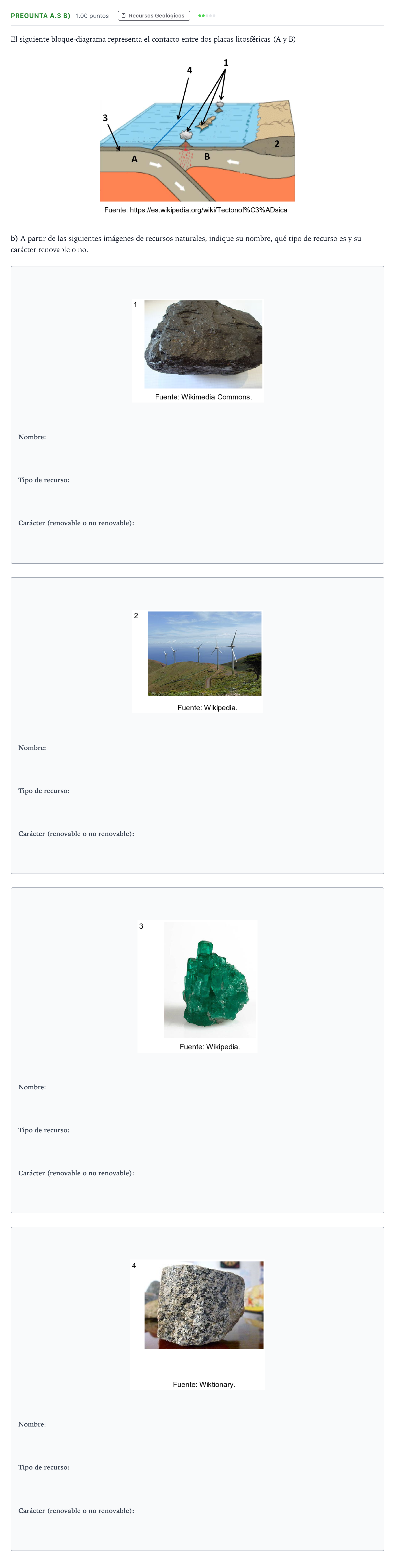 Enunciado: Pregunta A.3 b) - Recursos Geológicos · Geología PAU Madrid Modelo 2022
