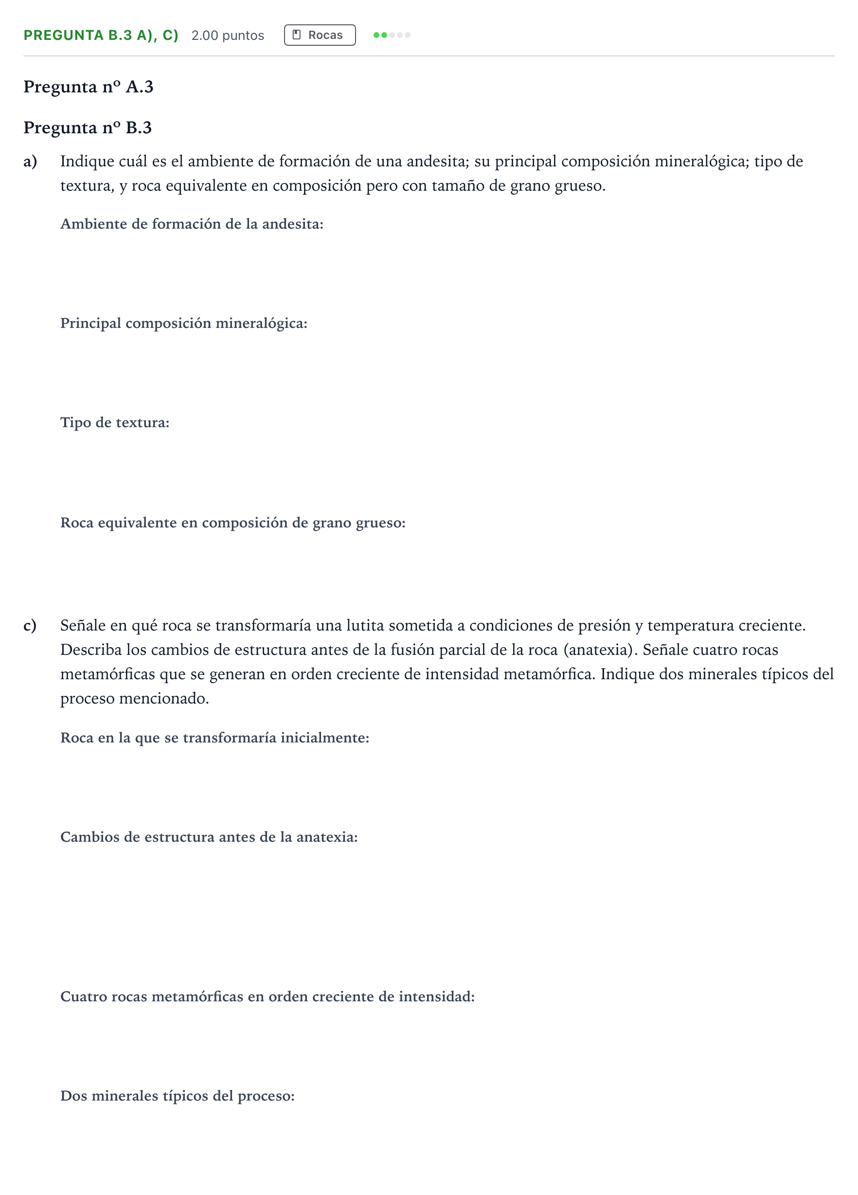 Enunciado: Pregunta B.3 a), c) - Rocas · Geología PAU Madrid Modelo 2022