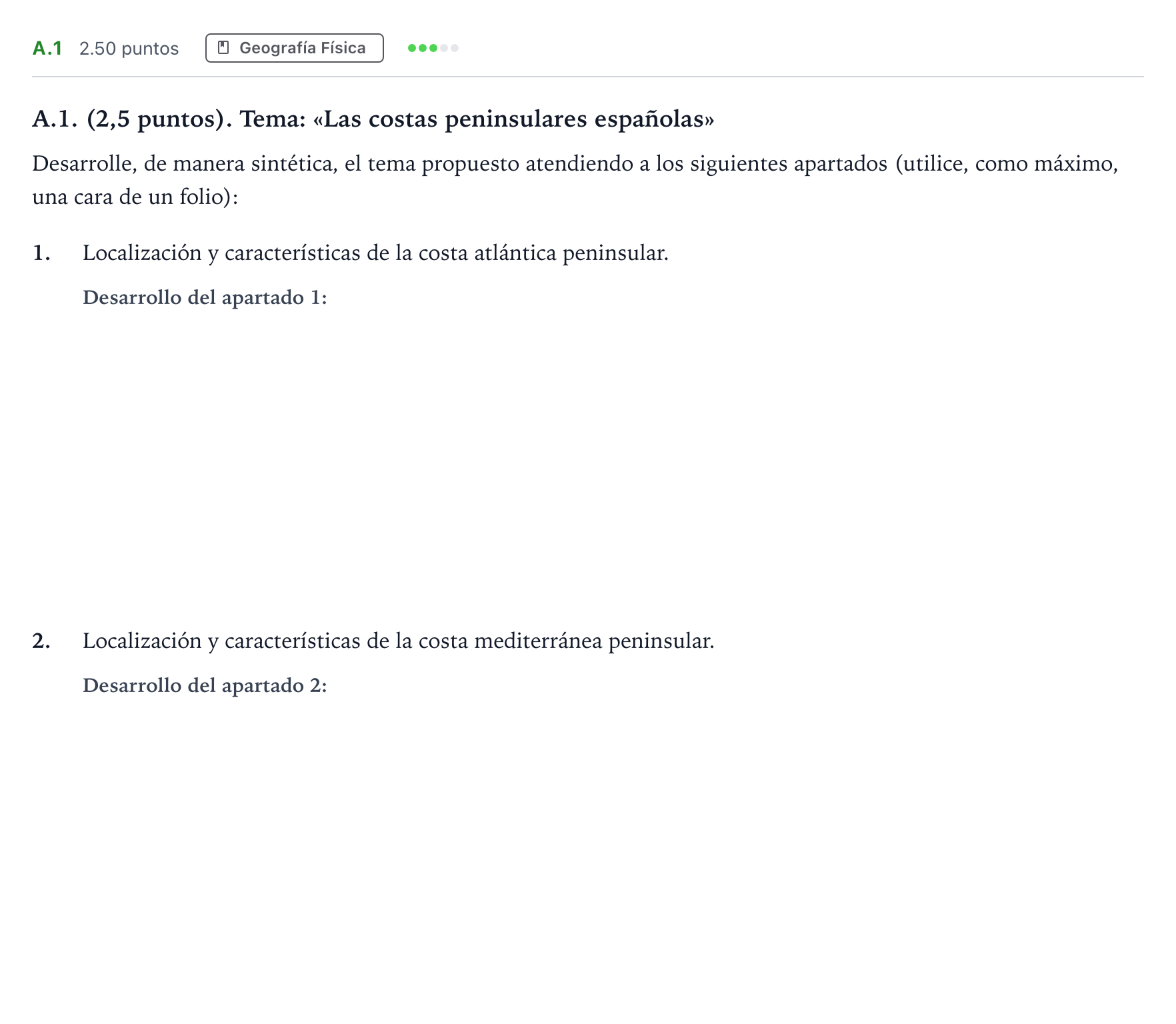 Enunciado: Ejercicio A.1 · Geografía PAU Madrid Ordinaria 2022