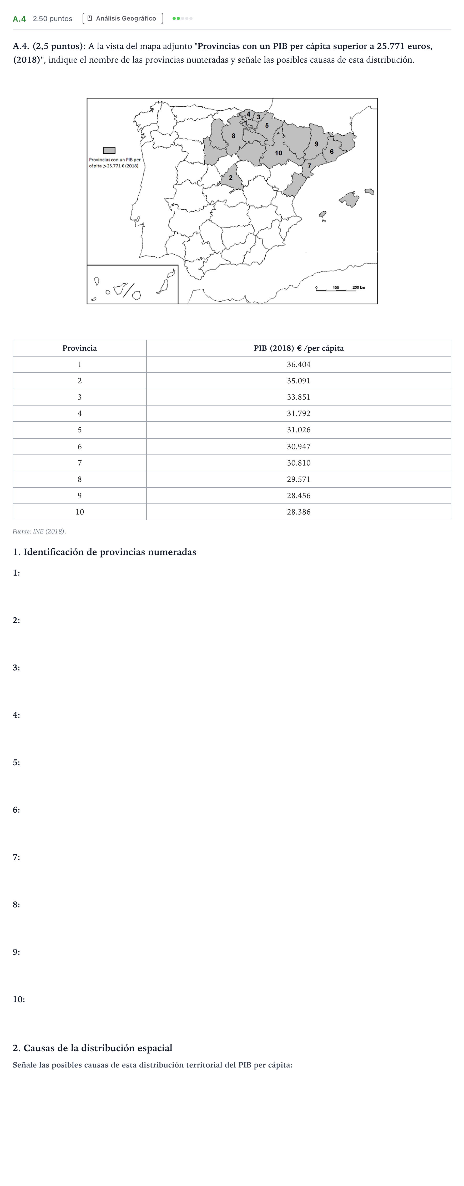 Enunciado: Ejercicio A.4 · Geografía PAU Madrid Ordinaria 2022