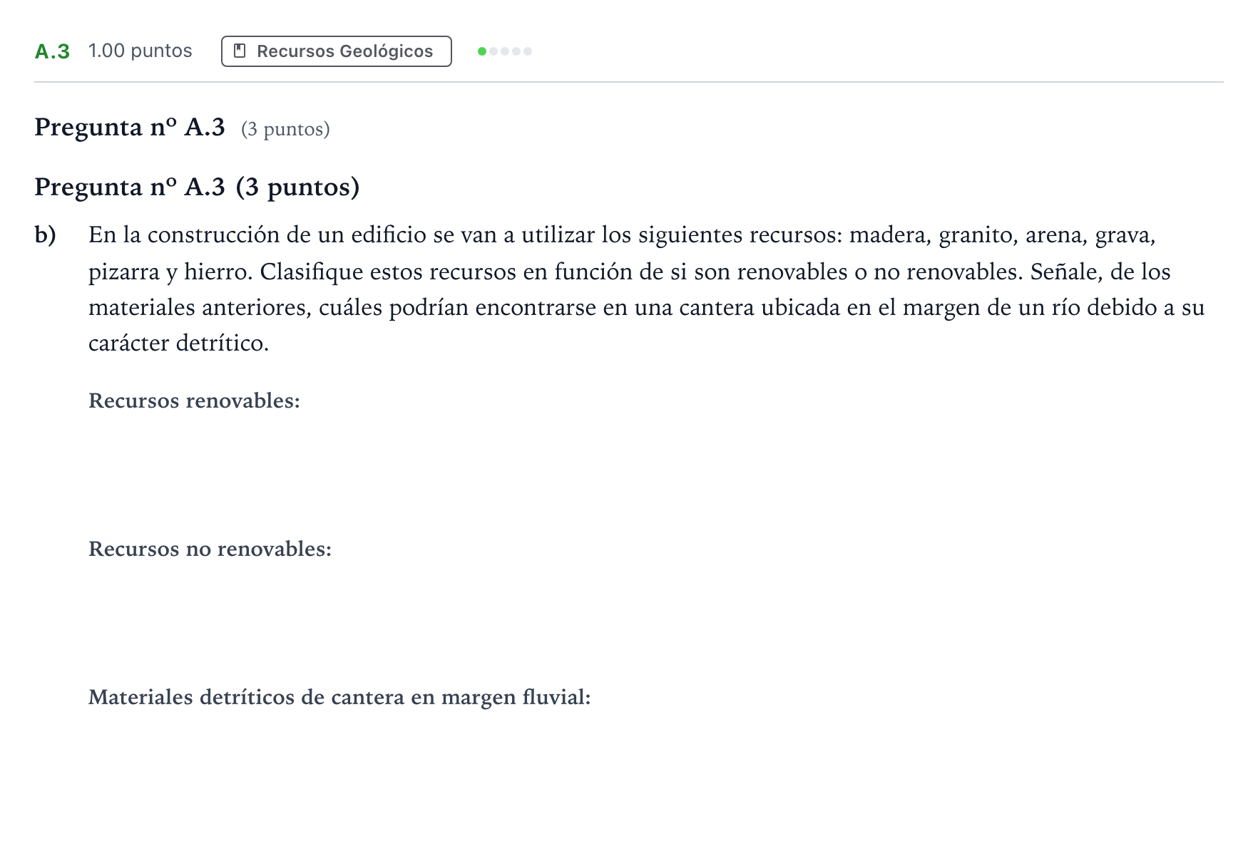 Enunciado: Ejercicio A.3 - Recursos Geológicos · Geología PAU Madrid Ordinaria 2022