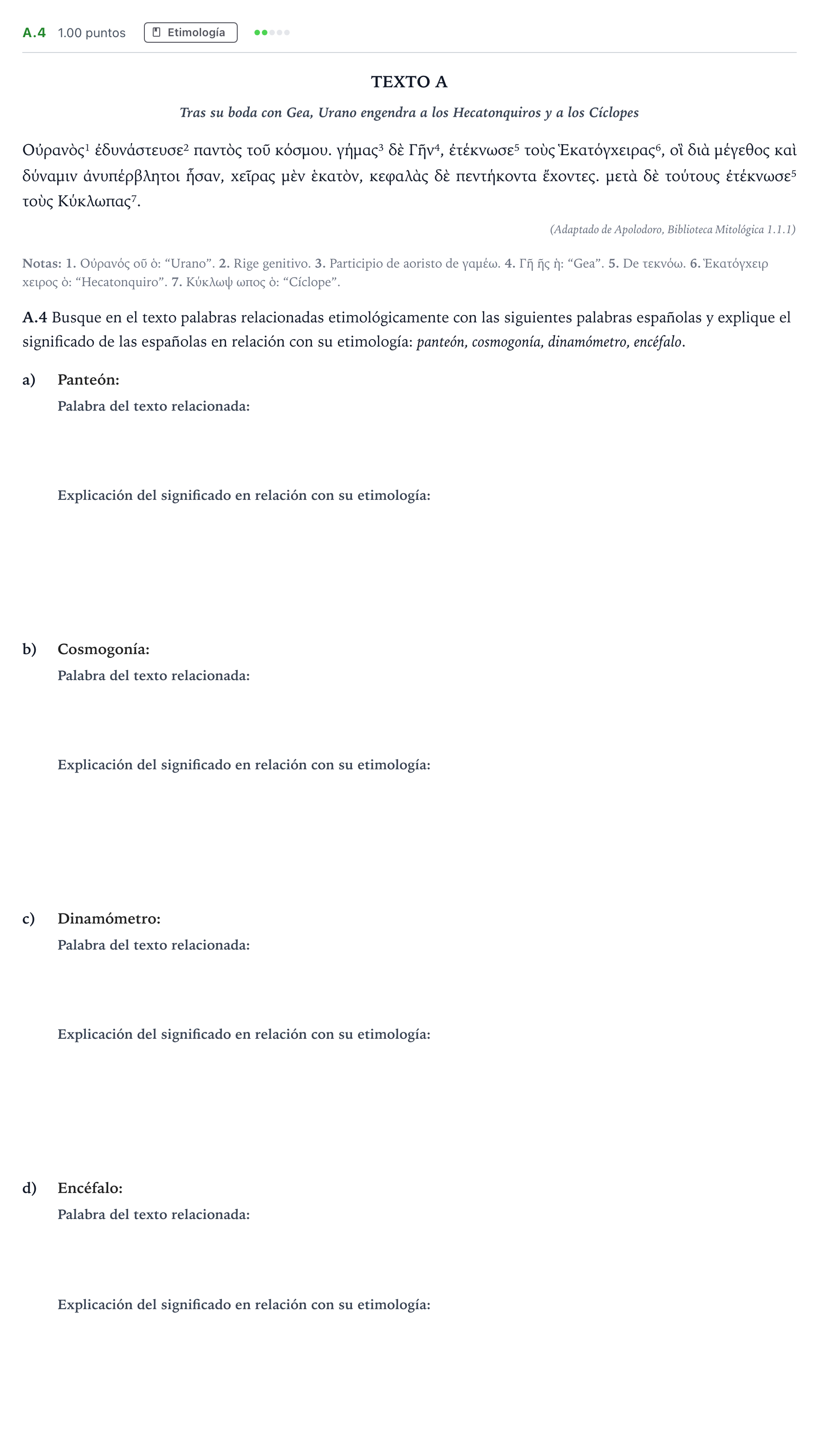 Enunciado: Ejercicio A.4 · Griego II PAU Madrid Extraordinaria 2022