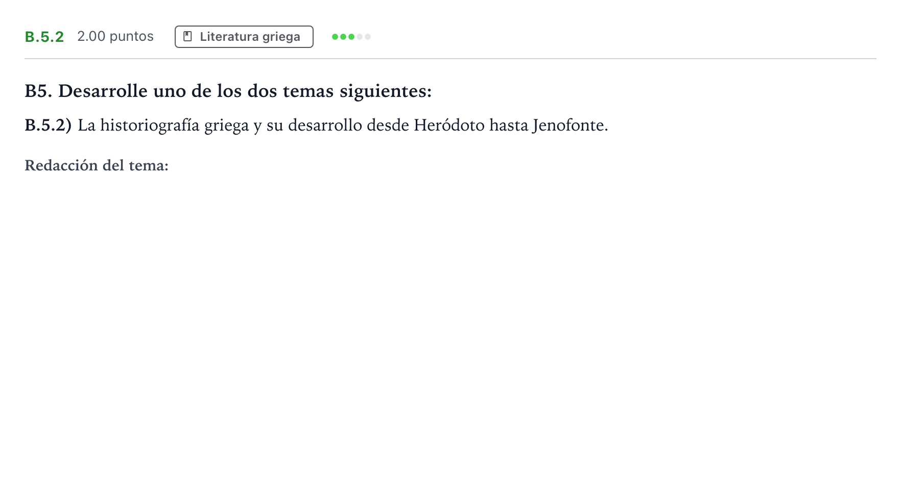 Enunciado: Ejercicio B.5.2 · Griego II PAU Madrid Modelo 2022