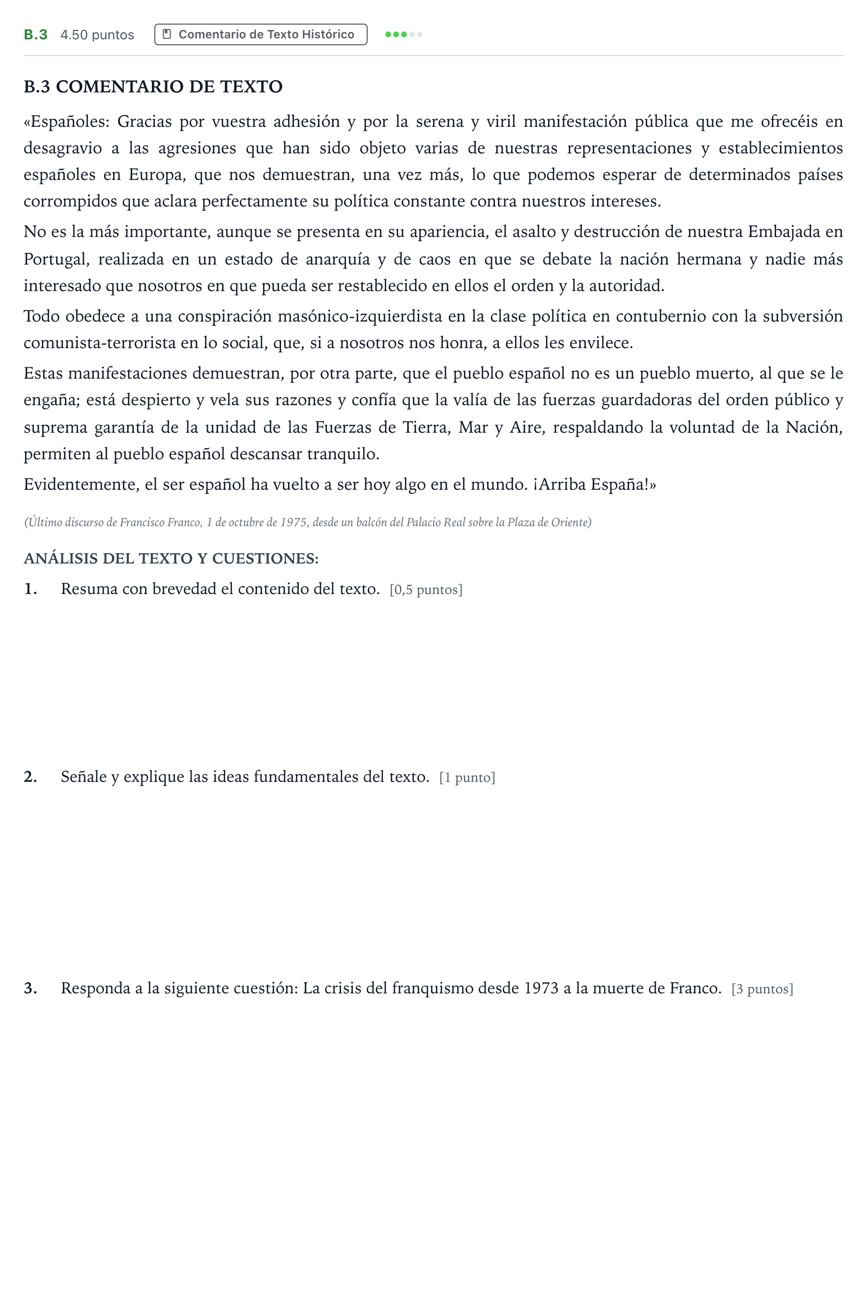 Enunciado: Ejercicio B.3 · Historia de España PAU Madrid Extraordinaria 2022