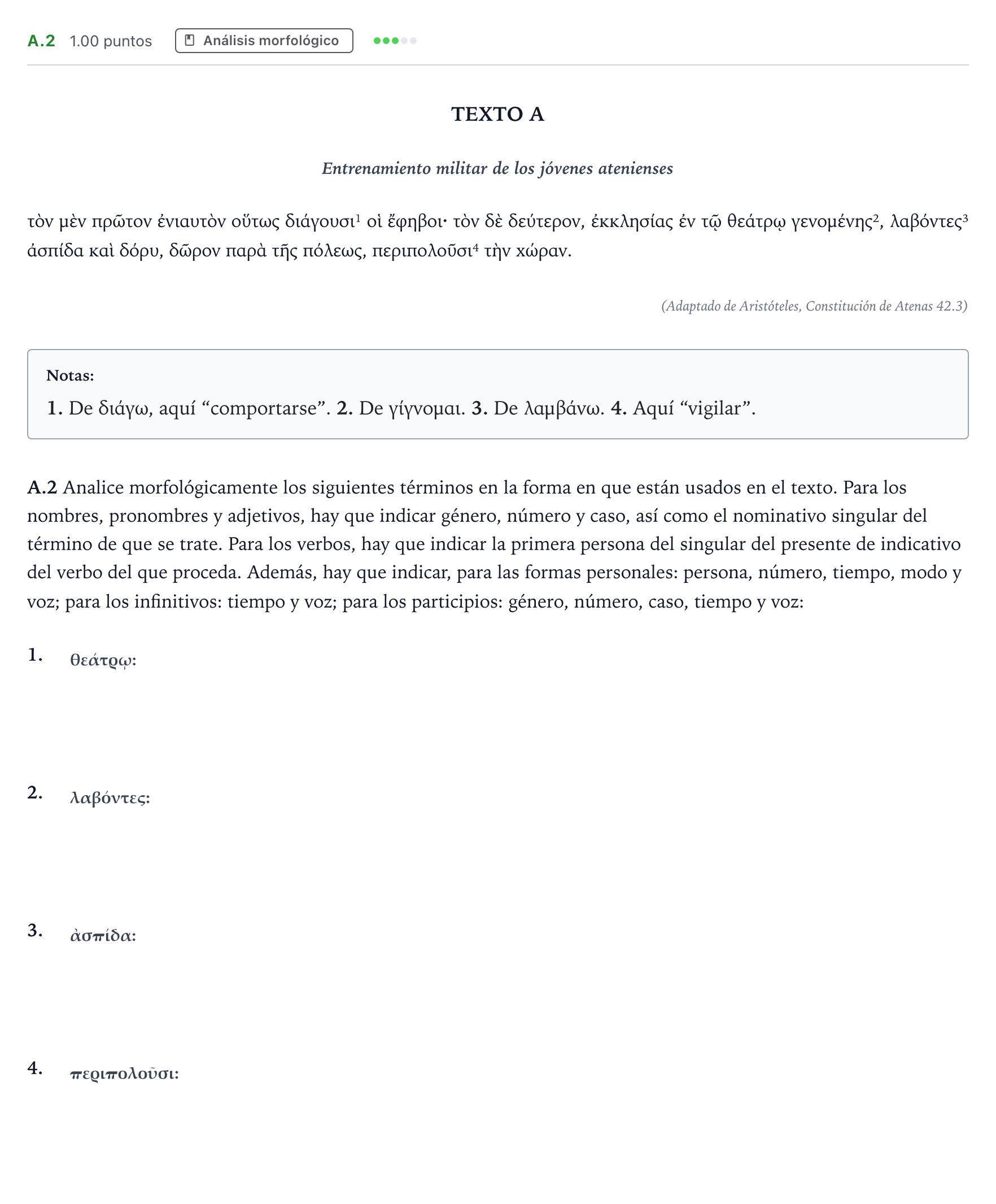 Enunciado: Ejercicio A.2 · Griego II PAU Madrid Ordinaria 2022