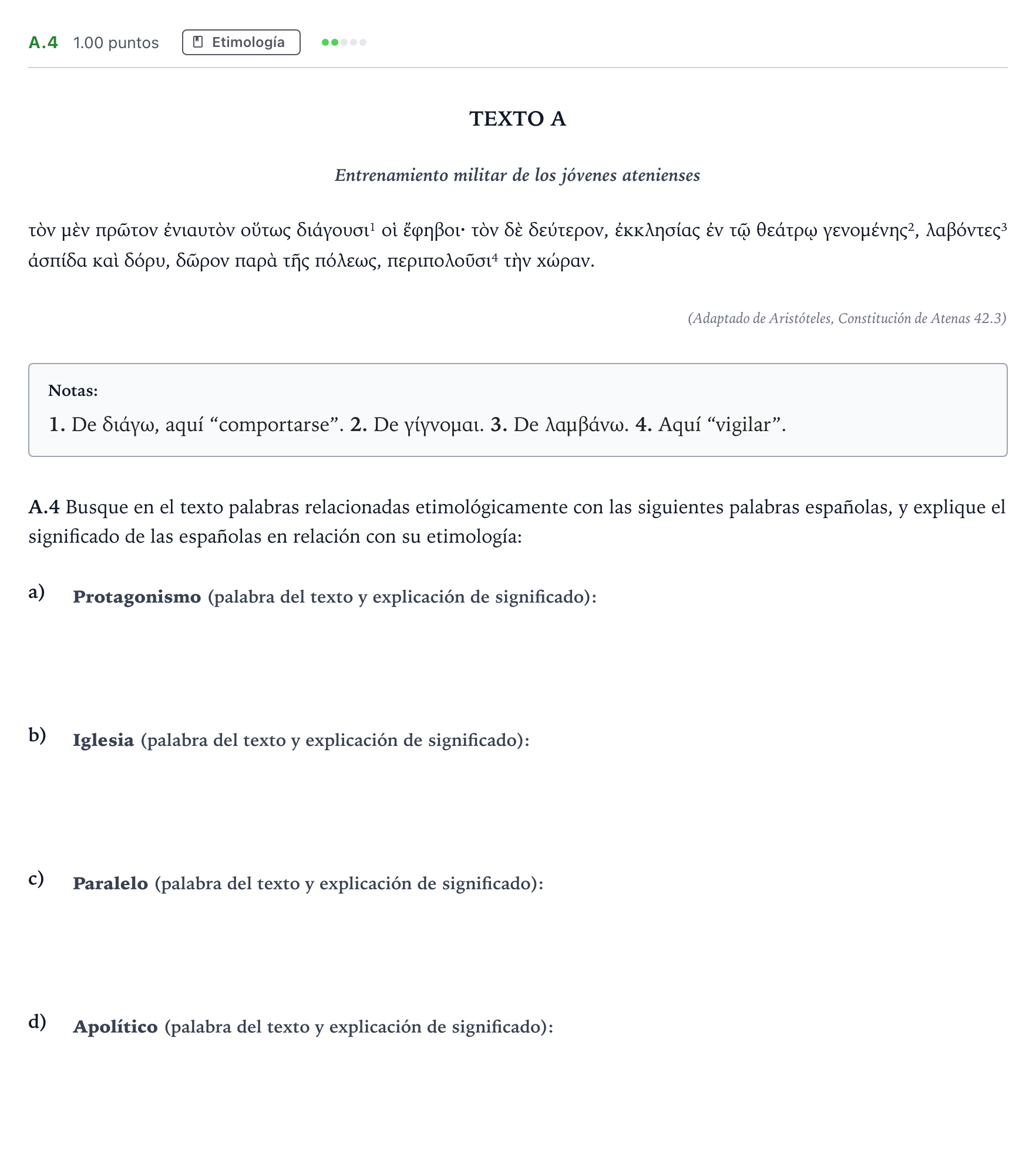 Enunciado: Ejercicio A.4 · Griego II PAU Madrid Ordinaria 2022