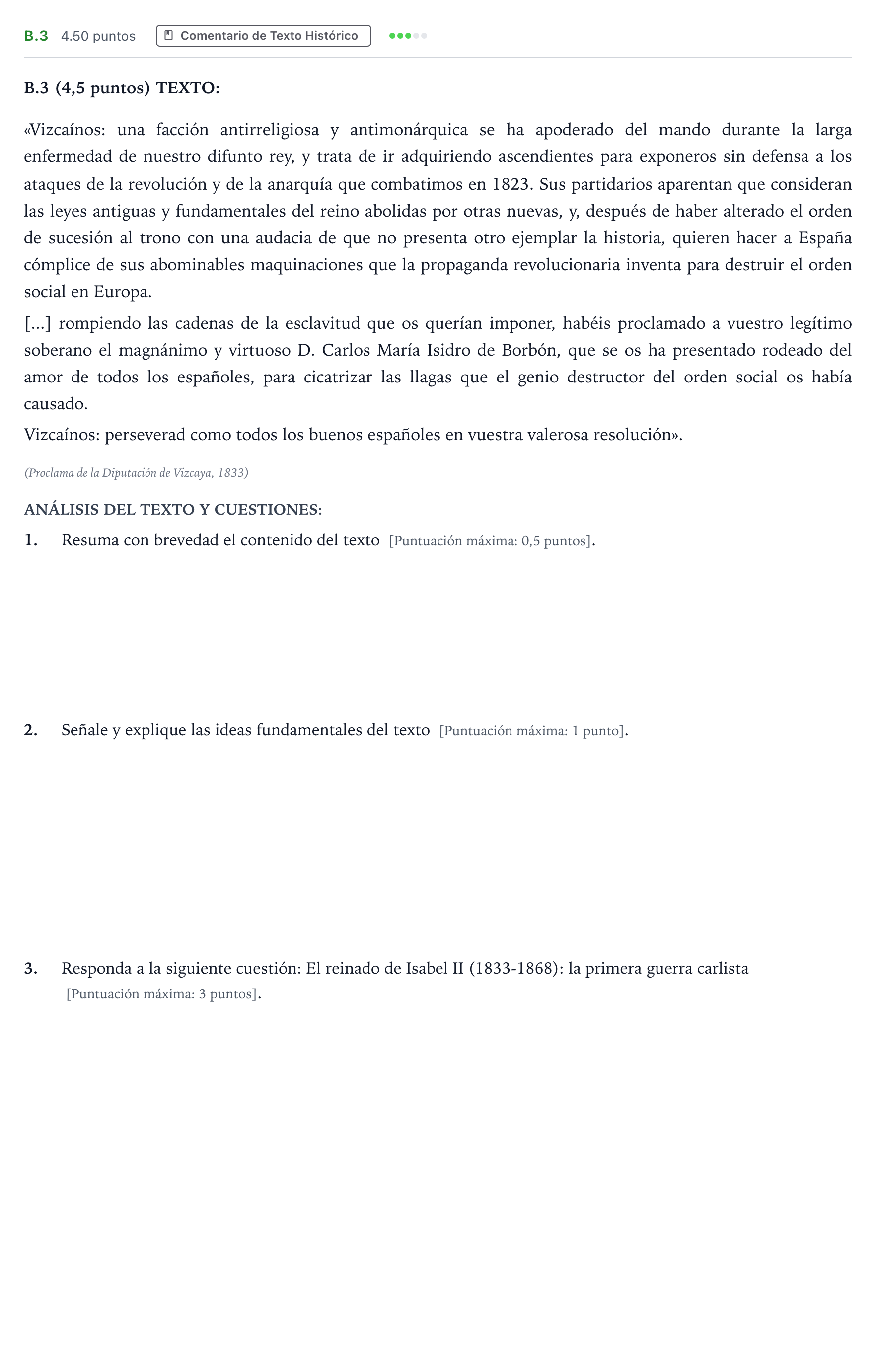 Enunciado: Ejercicio B.3 · Historia de España PAU Madrid Extraordinaria Coincidencias 2022