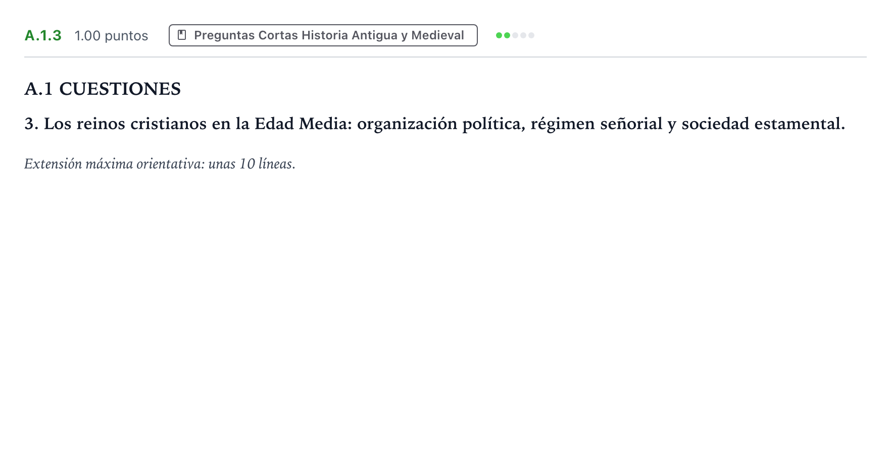 Enunciado: Ejercicio A.1.3 · Historia de España PAU Madrid Modelo 2022