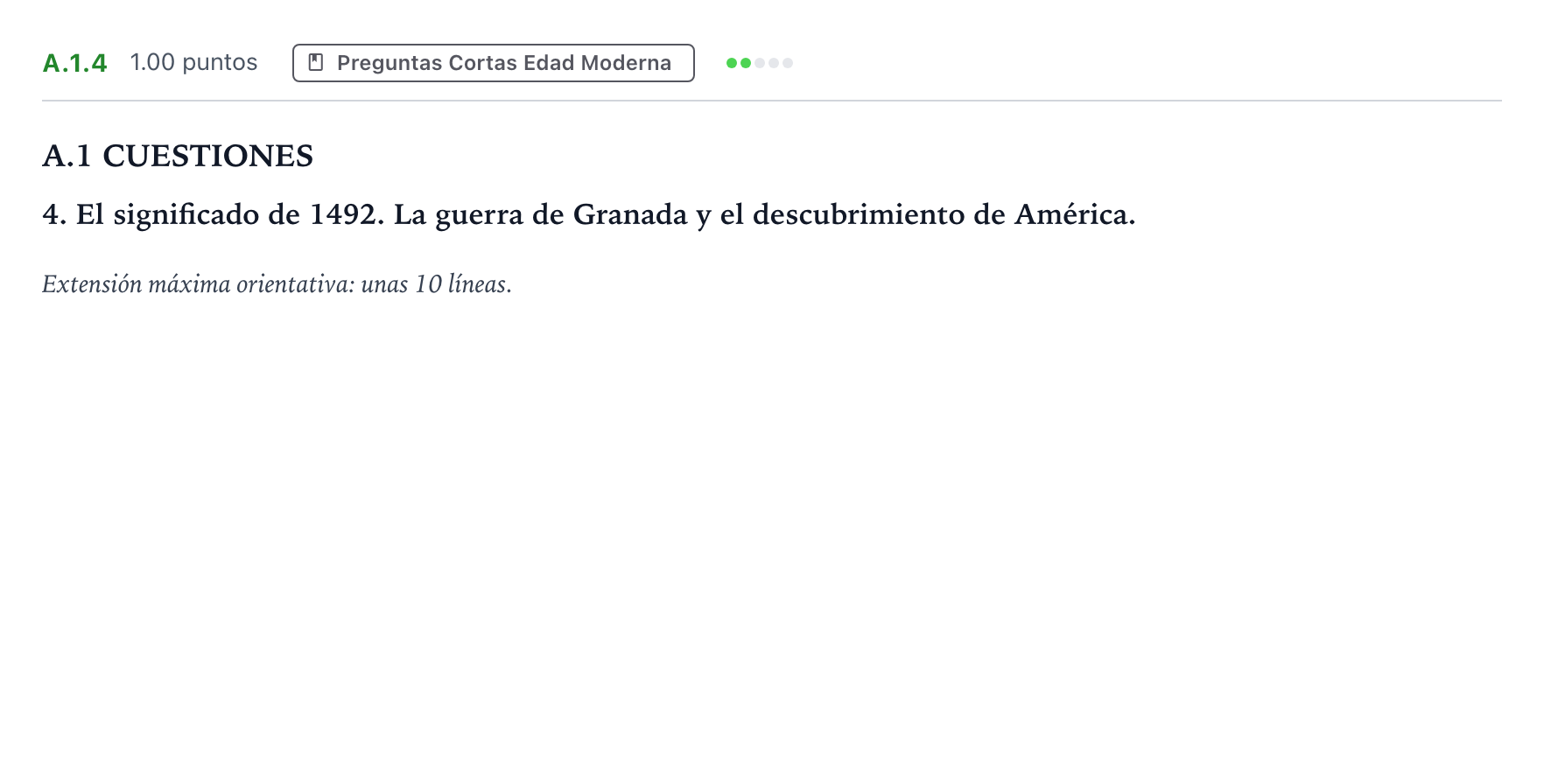 Enunciado: Ejercicio A.1.4 · Historia de España PAU Madrid Modelo 2022