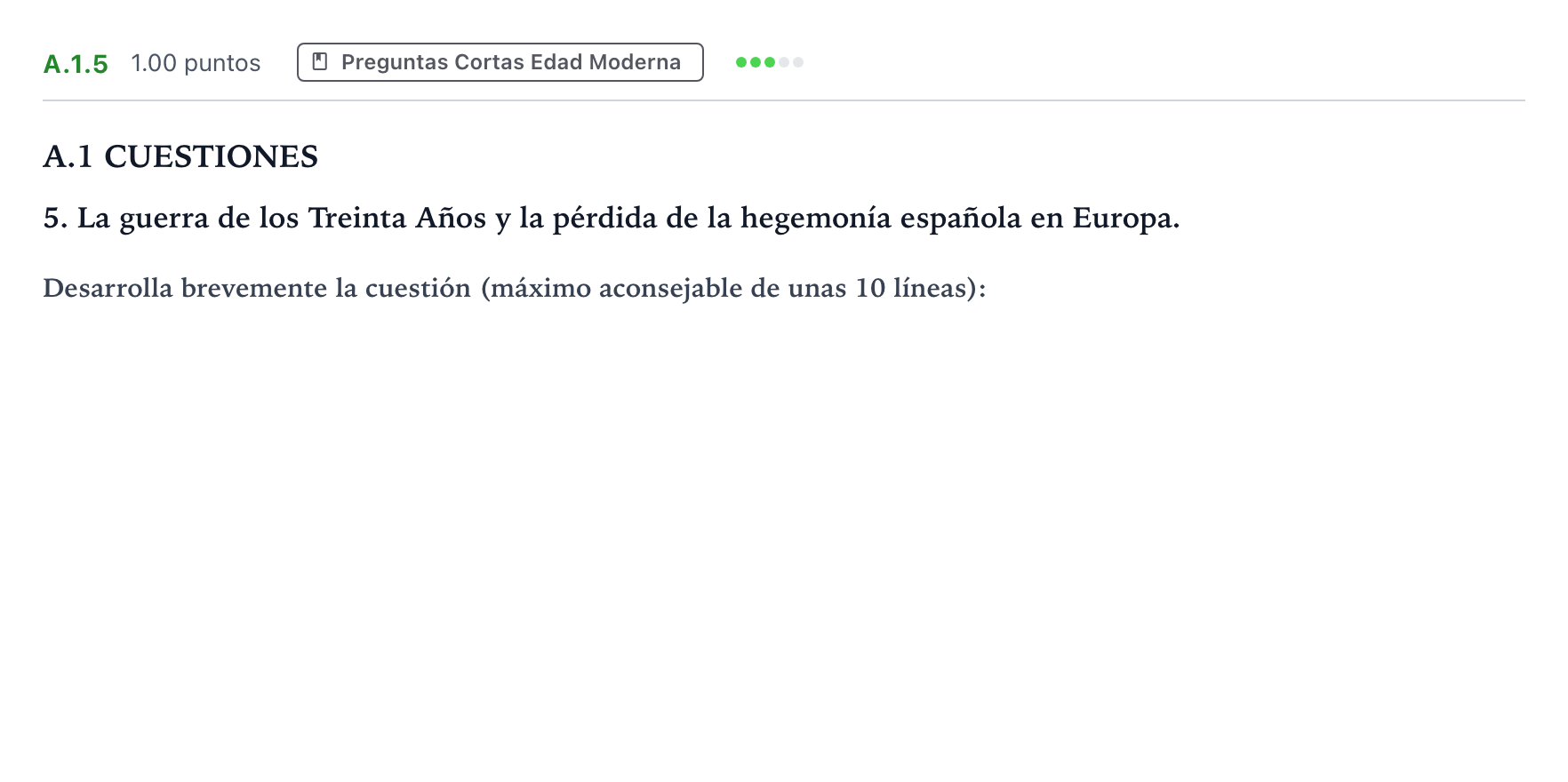 Enunciado: Ejercicio A.1.5 · Historia de España PAU Madrid Modelo 2022