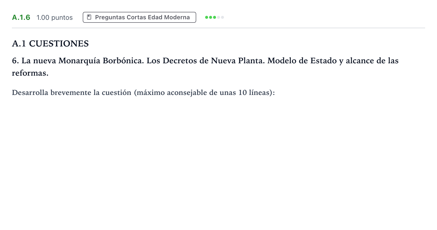 Enunciado: Ejercicio A.1.6 · Historia de España PAU Madrid Modelo 2022