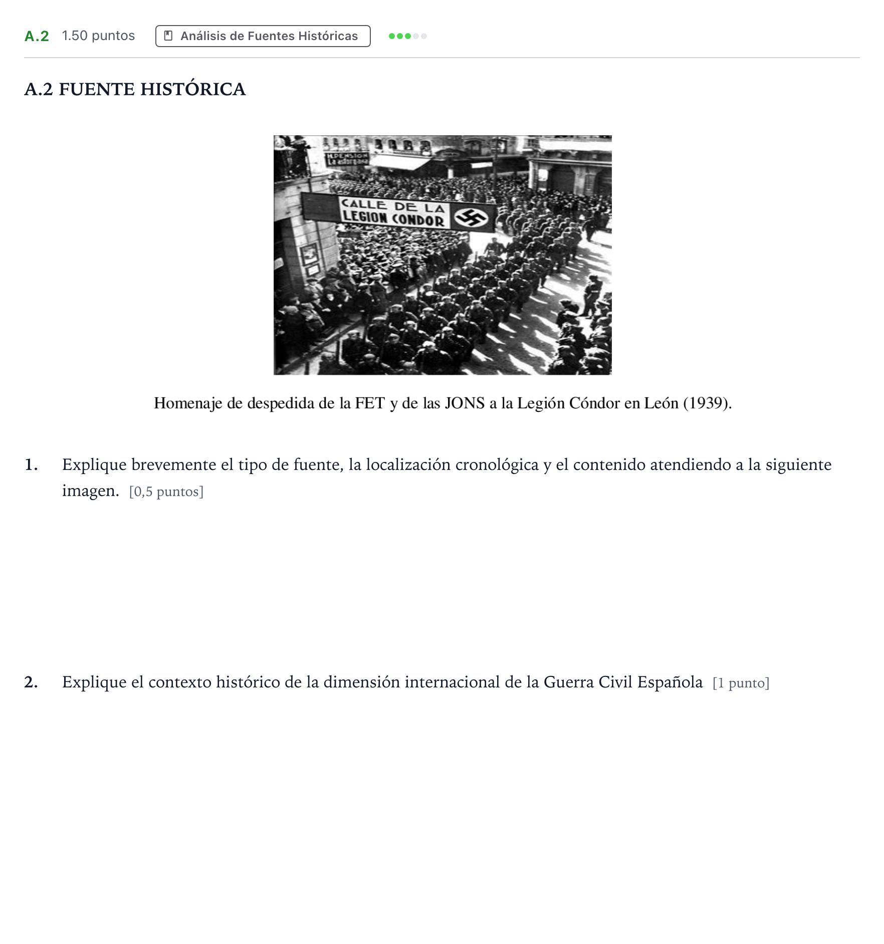 Enunciado: Ejercicio A.2 · Historia de España PAU Madrid Modelo 2022