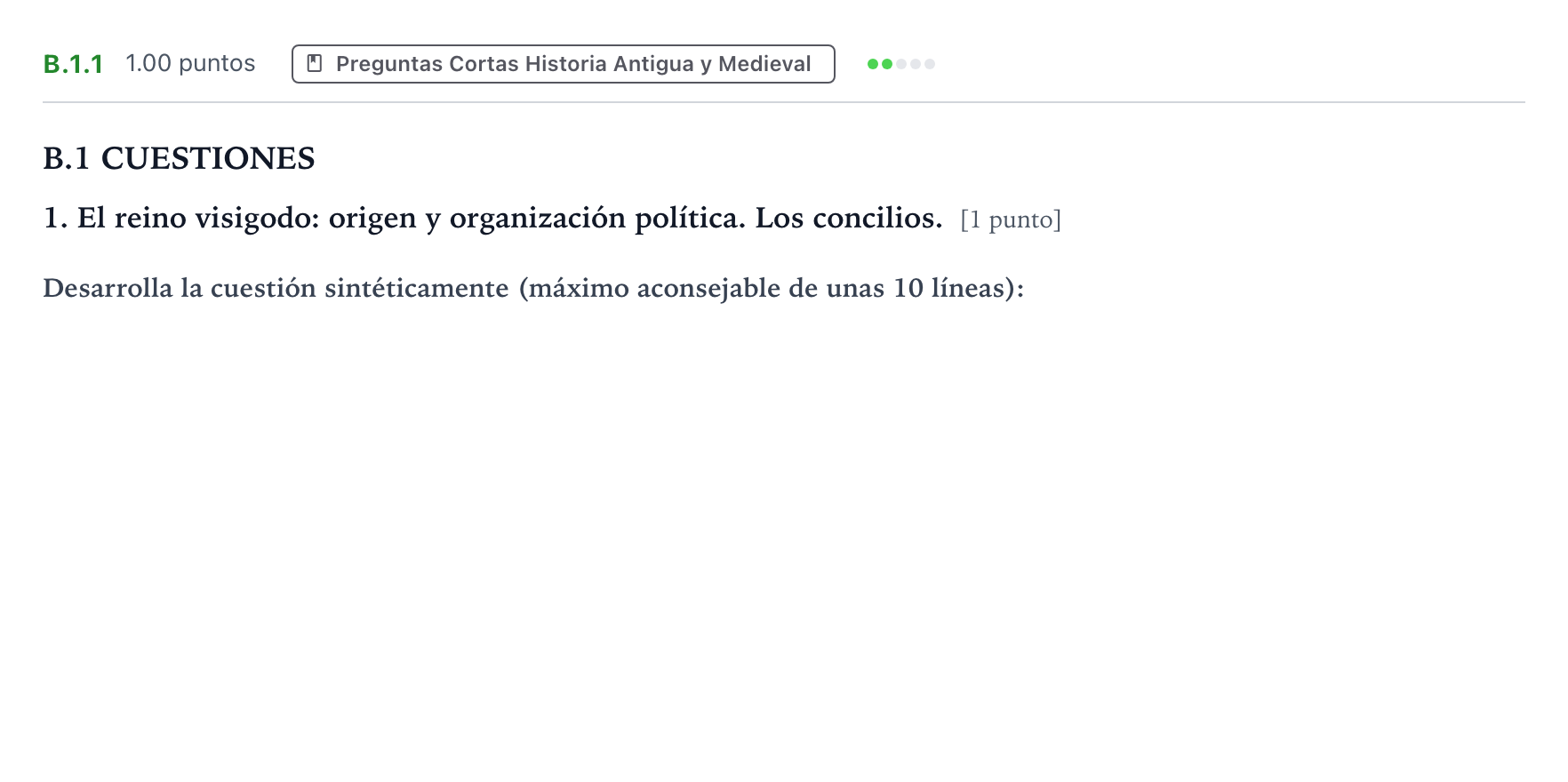 Enunciado: Ejercicio B.1.1 · Historia de España PAU Madrid Modelo 2022