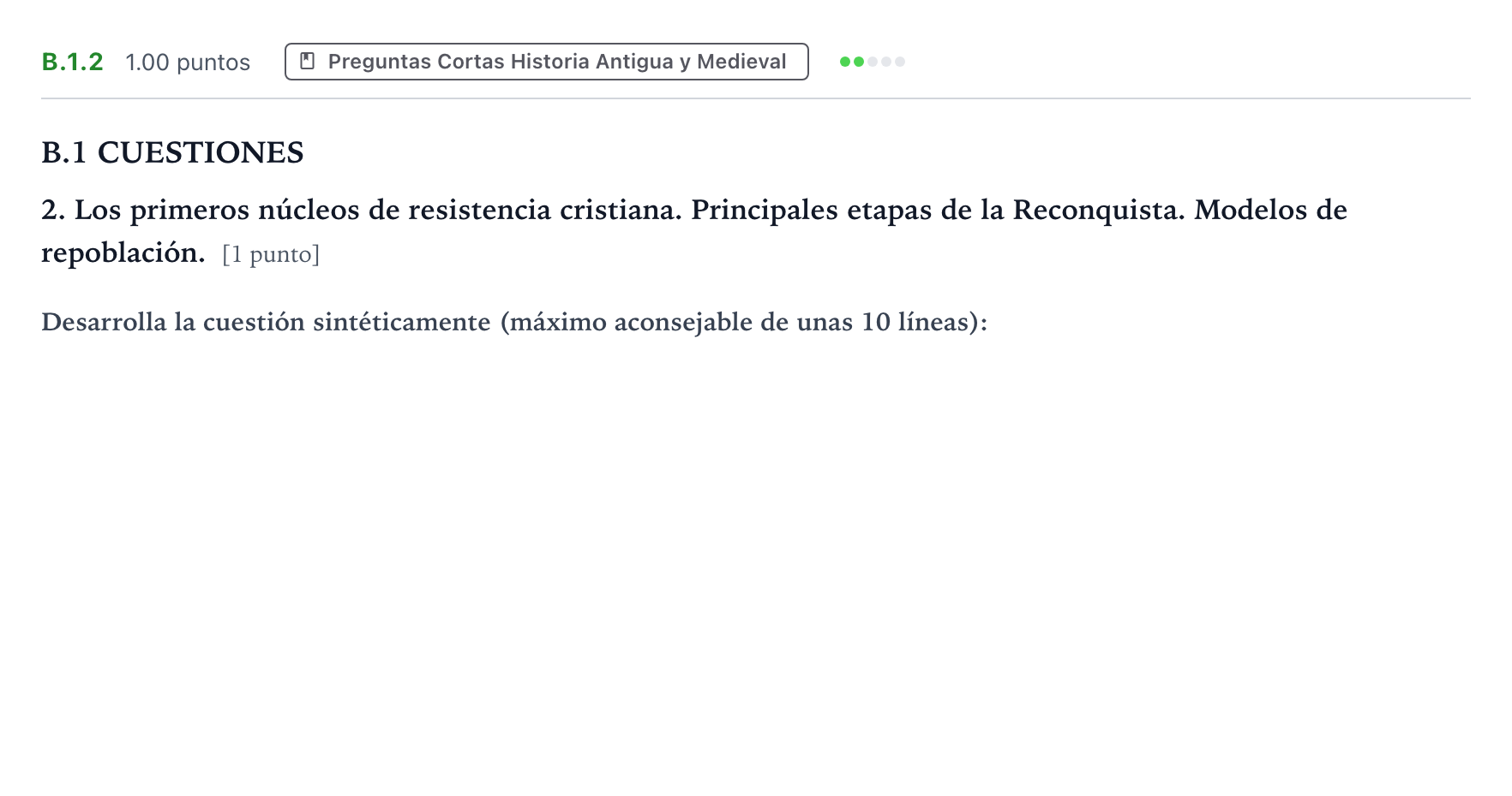 Enunciado: Ejercicio B.1.2 · Historia de España PAU Madrid Modelo 2022