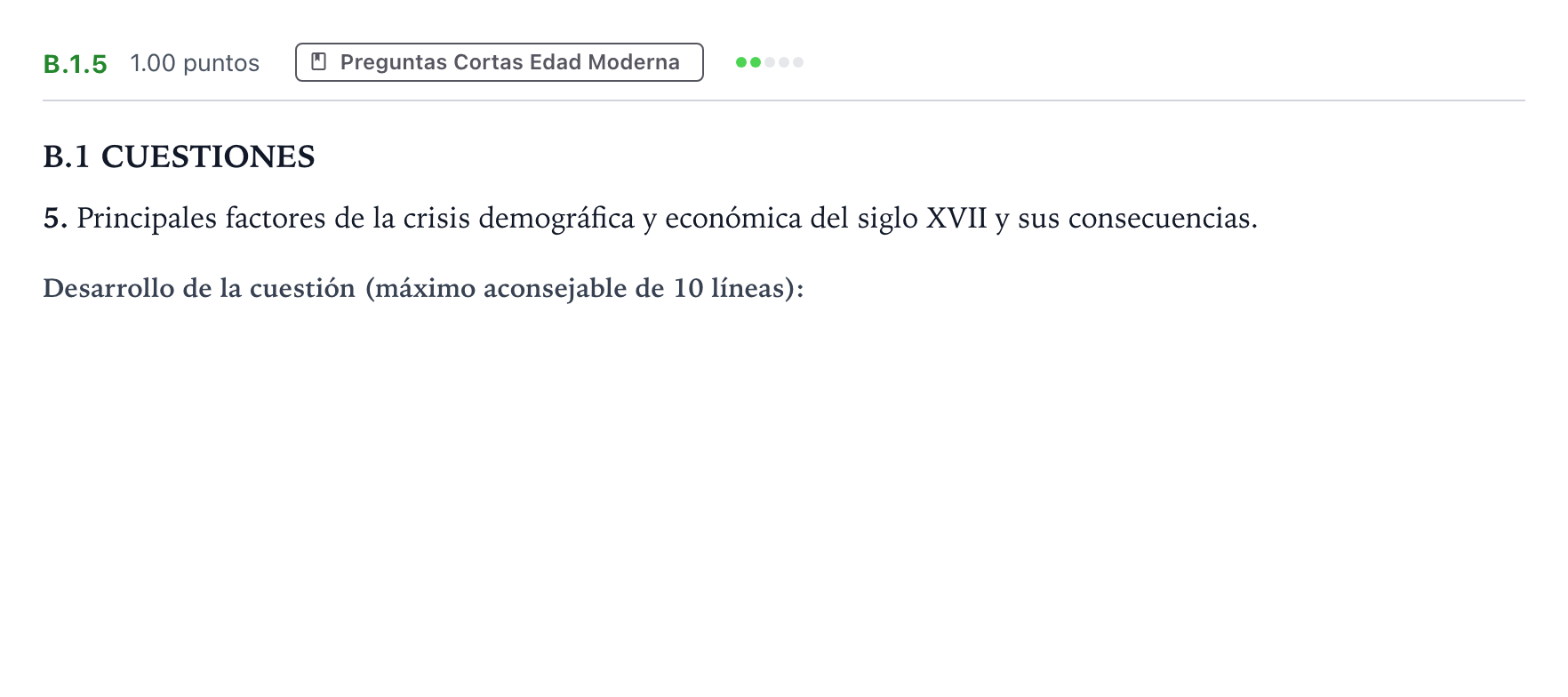 Enunciado: Ejercicio B.1.5 · Historia de España PAU Madrid Modelo 2022