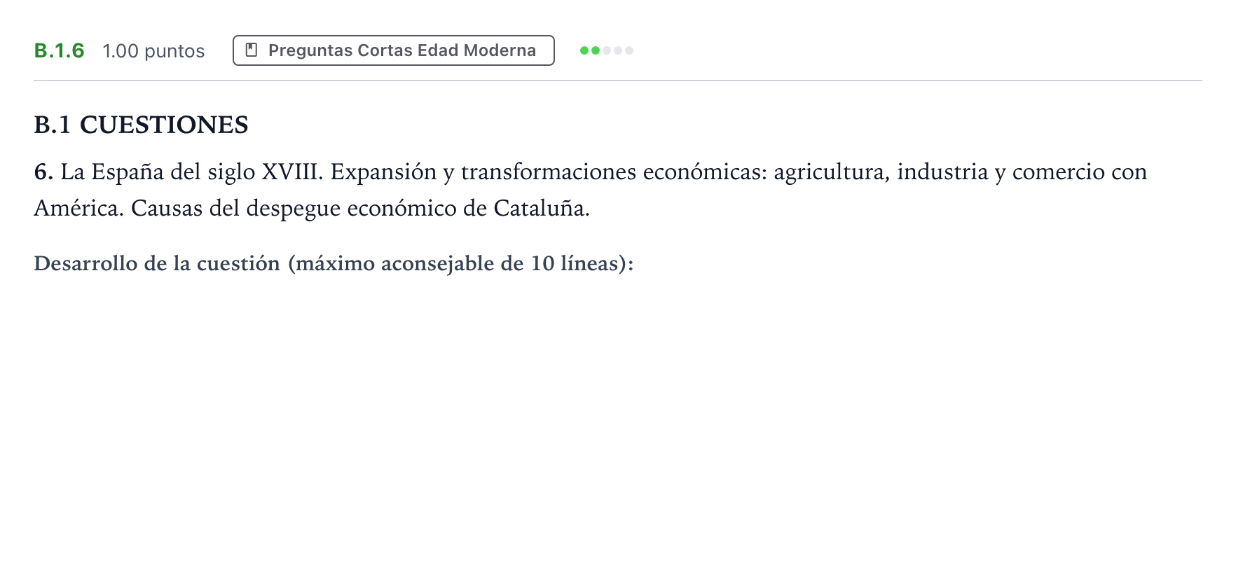 Enunciado: Ejercicio B.1.6 · Historia de España PAU Madrid Modelo 2022