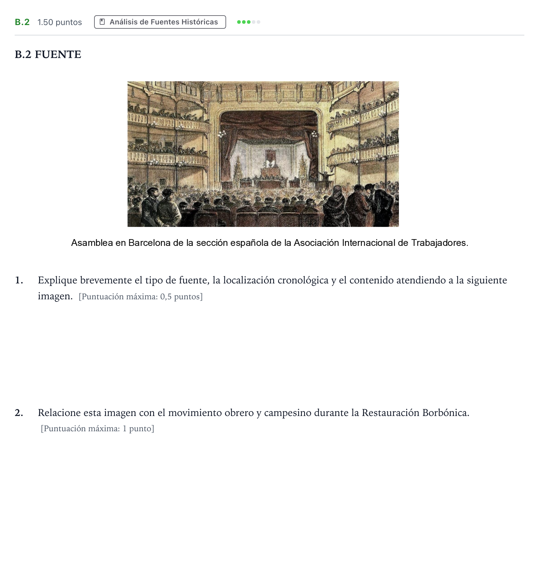 Enunciado: Ejercicio B.2 · Historia de España PAU Madrid Modelo 2022