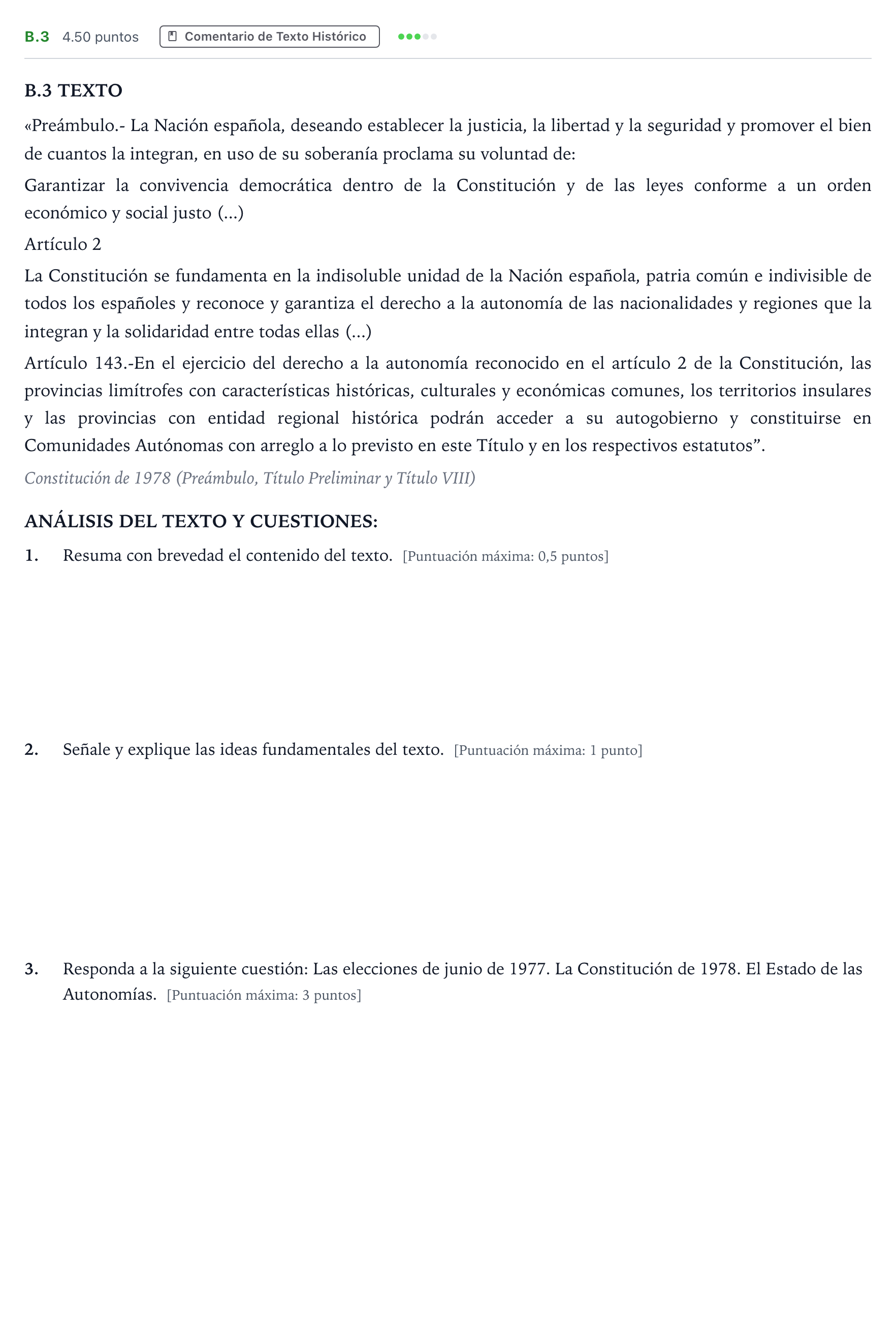 Enunciado: Ejercicio B.3 · Historia de España PAU Madrid Modelo 2022