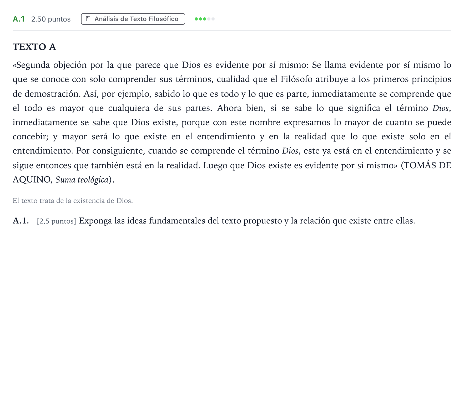 Enunciado: Ejercicio A.1 · Historia de la Filosofía PAU Madrid Extraordinaria 2022