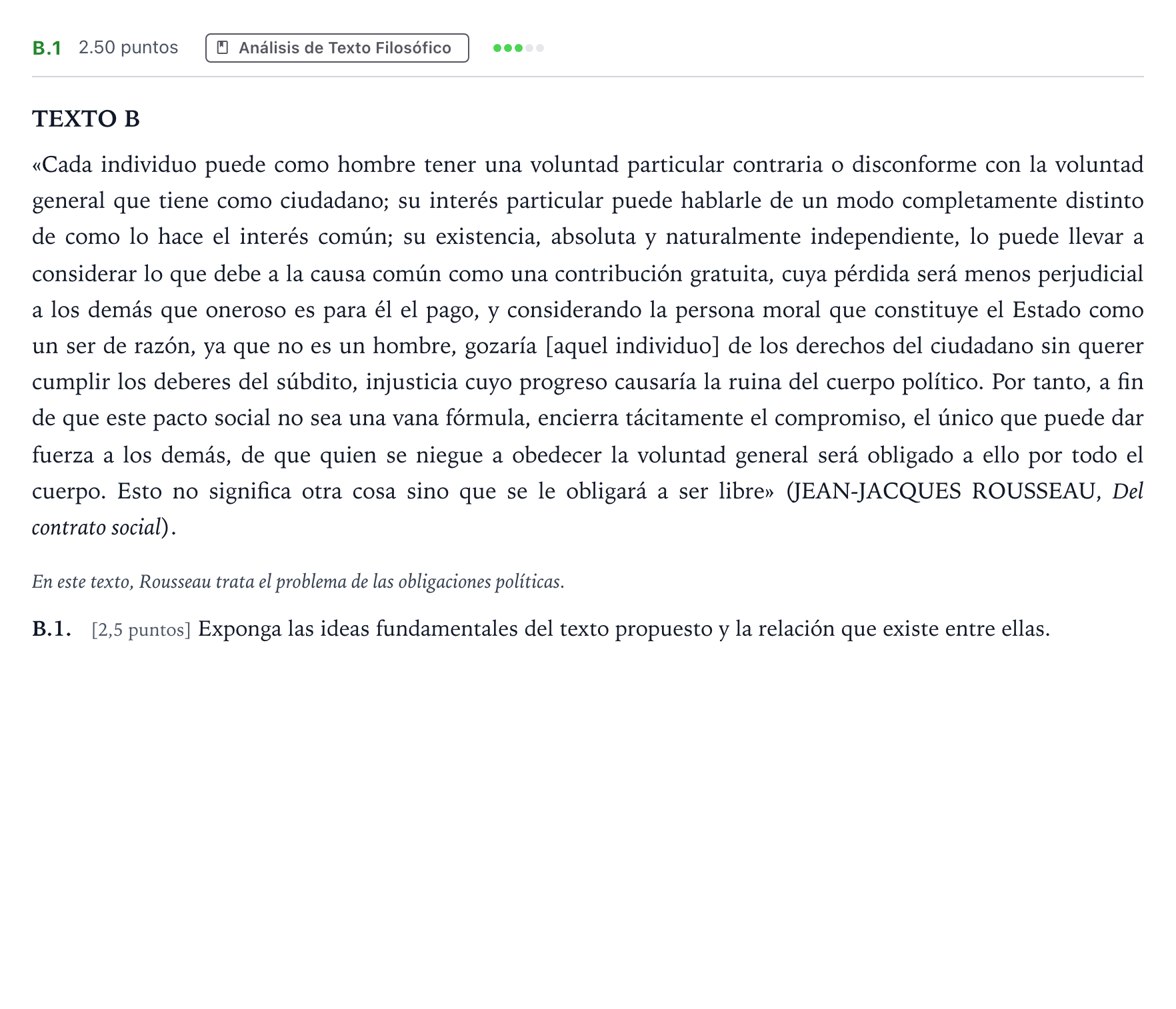Enunciado: Ejercicio B.1 · Historia de la Filosofía PAU Madrid Extraordinaria 2022