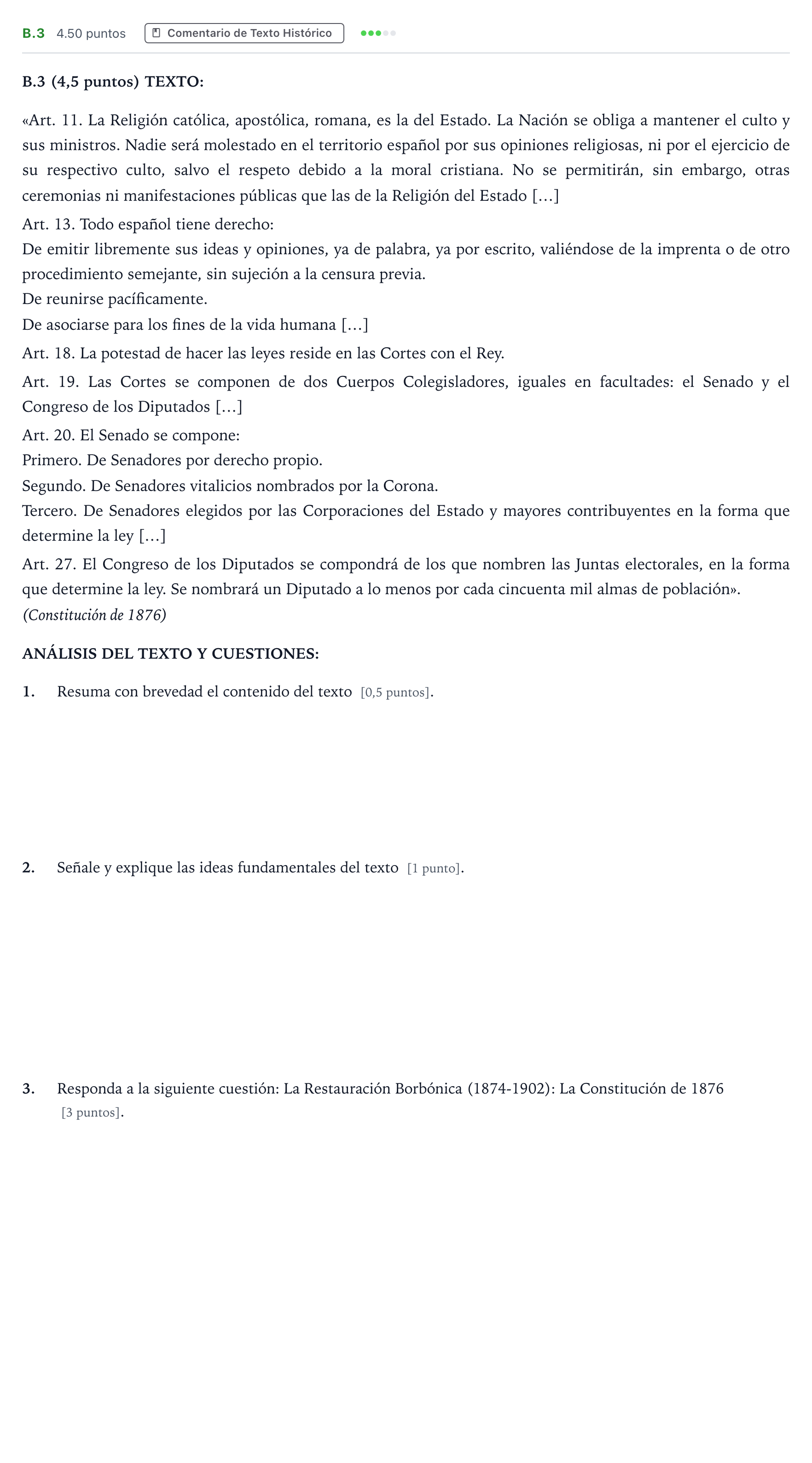 Enunciado: Ejercicio B.3 · Historia de España PAU Madrid Ordinaria Coincidencias 2022