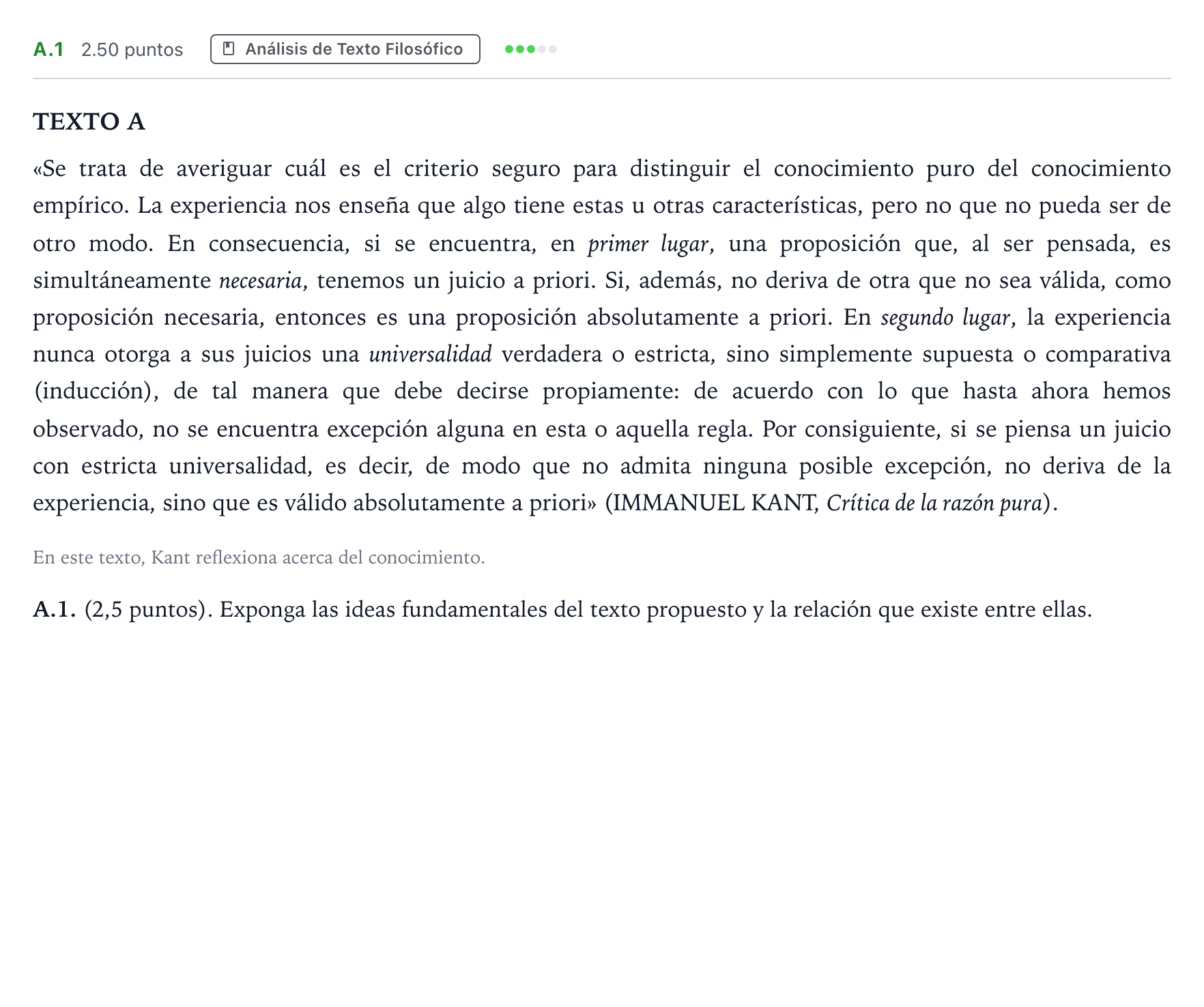 Enunciado: Ejercicio A.1 · Historia de la Filosofía PAU Madrid Extraordinaria Coincidencias 2022