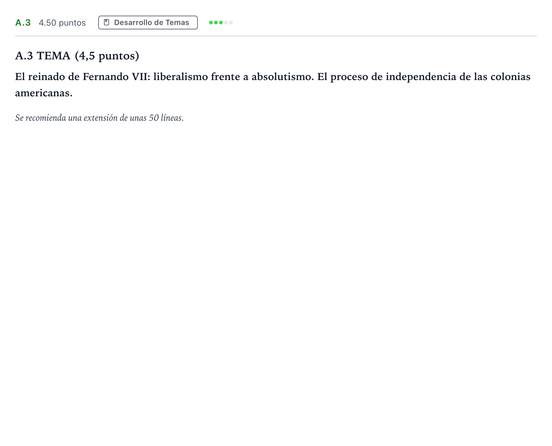 Enunciado: Ejercicio A.3 · Historia de España PAU Madrid Ordinaria Lunes 2022