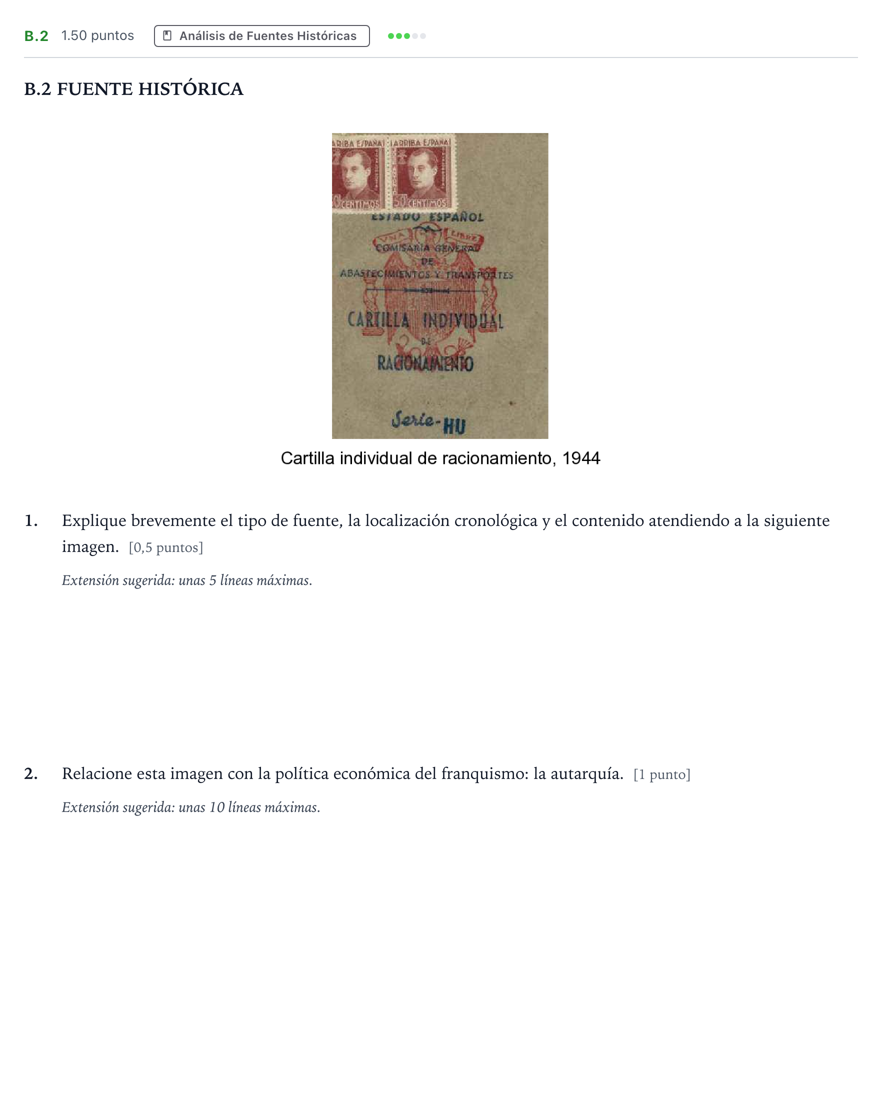 Enunciado: Ejercicio B.2 · Historia de España PAU Madrid Ordinaria Martes 2022