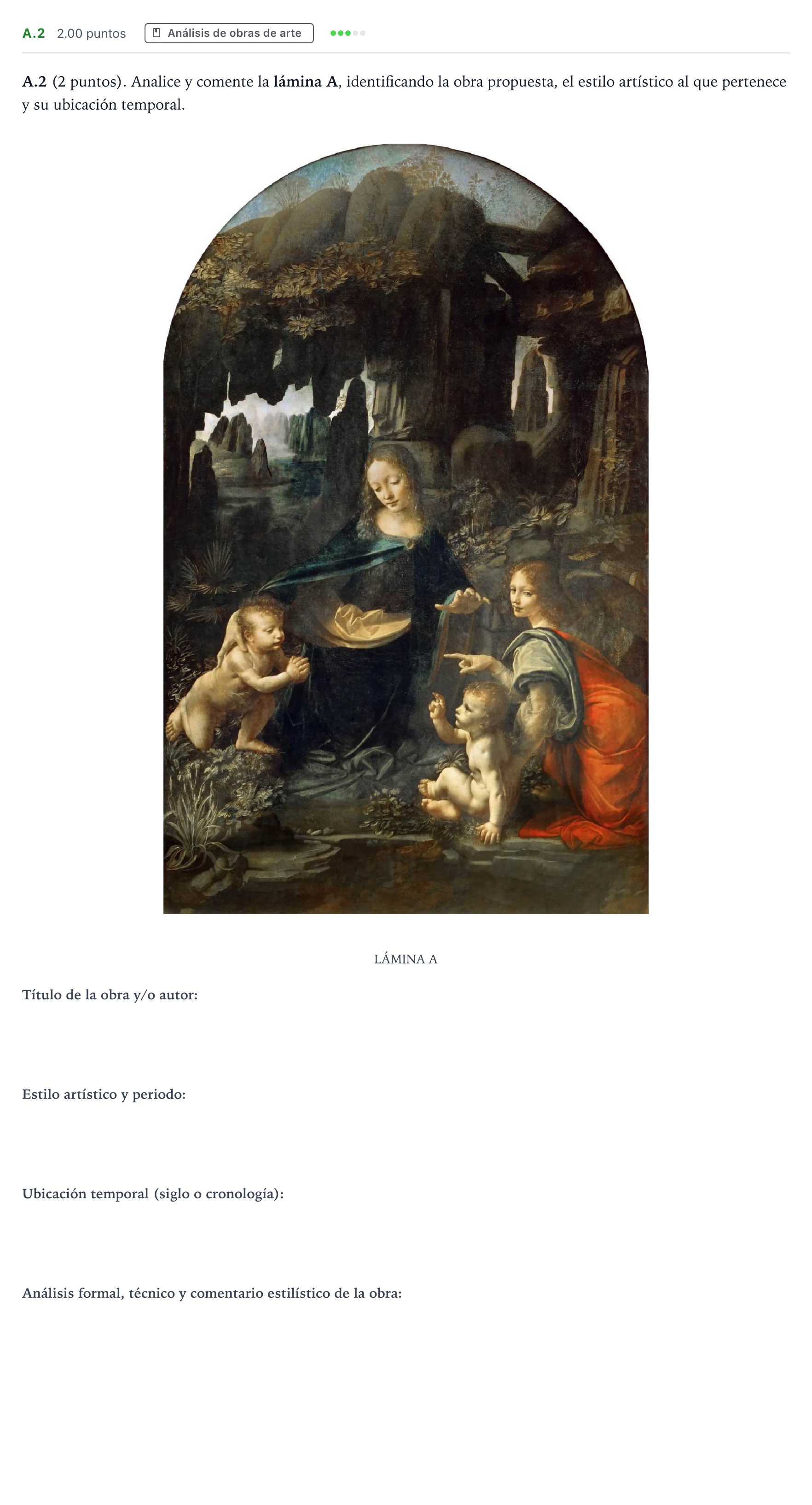 Enunciado: Ejercicio A.2 · Historia del Arte PAU Madrid Extraordinaria 2022