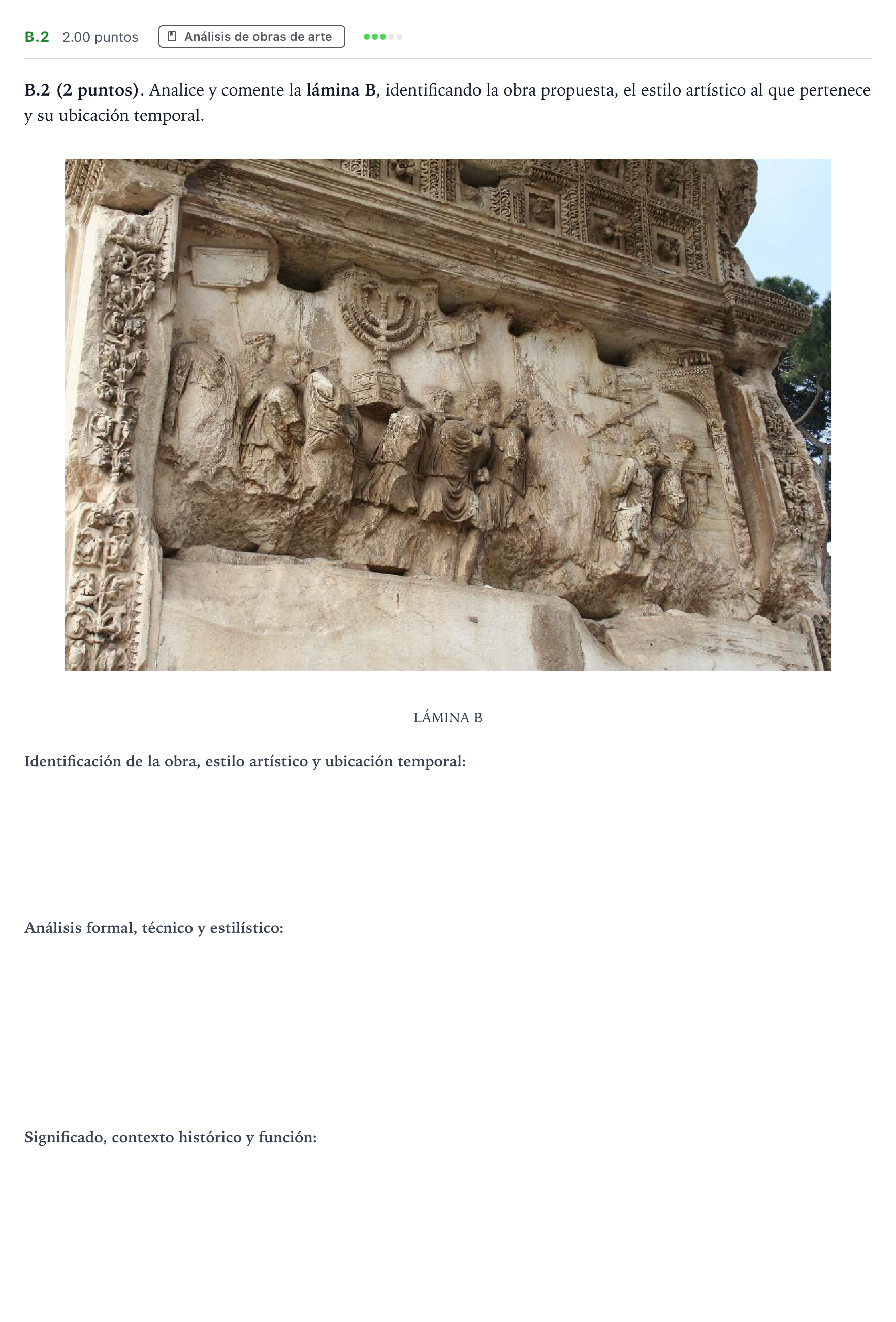 Enunciado: Ejercicio B.2 · Historia del Arte PAU Madrid Extraordinaria 2022