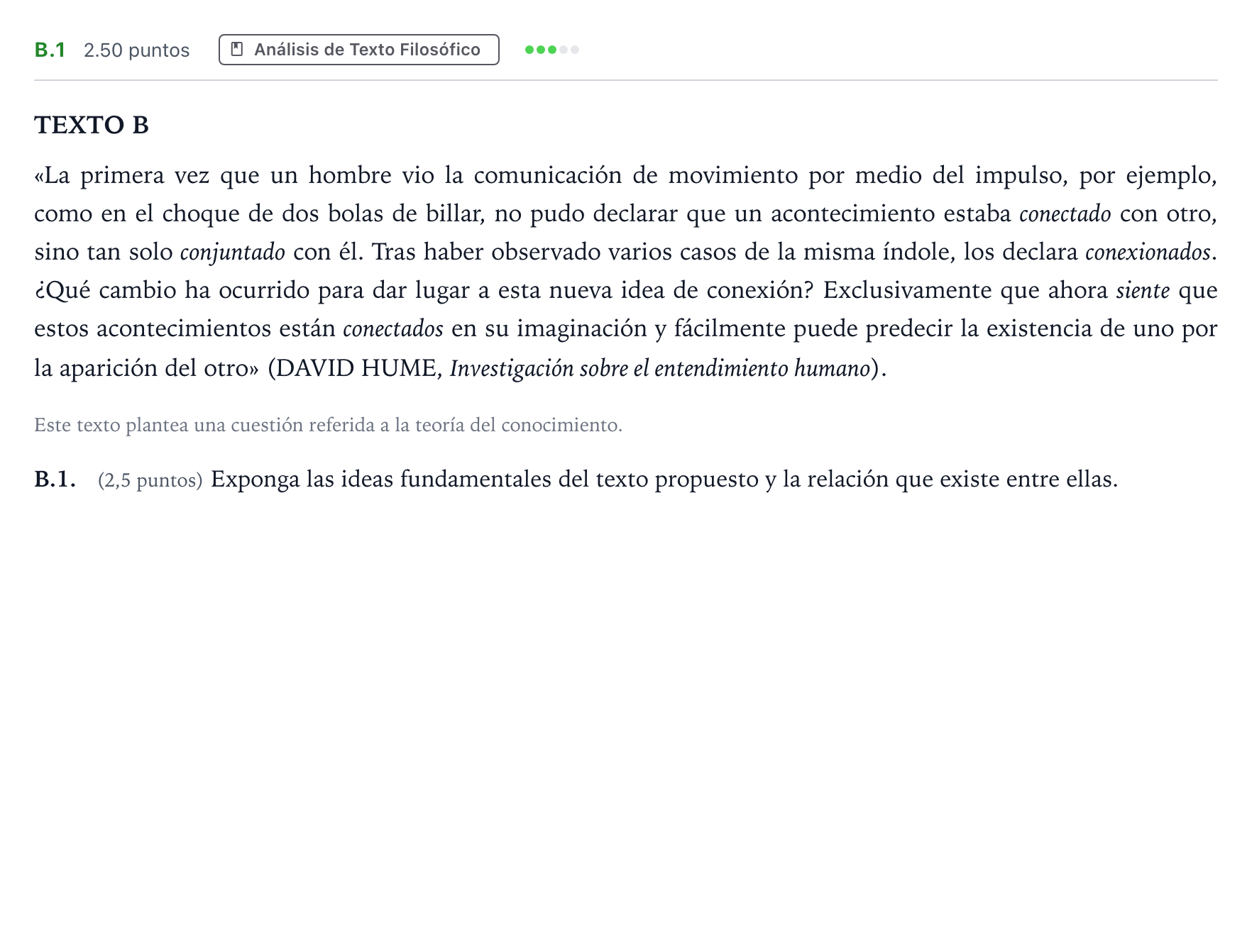 Enunciado: Ejercicio B.1 · Historia de la Filosofía PAU Madrid Ordinaria 2022