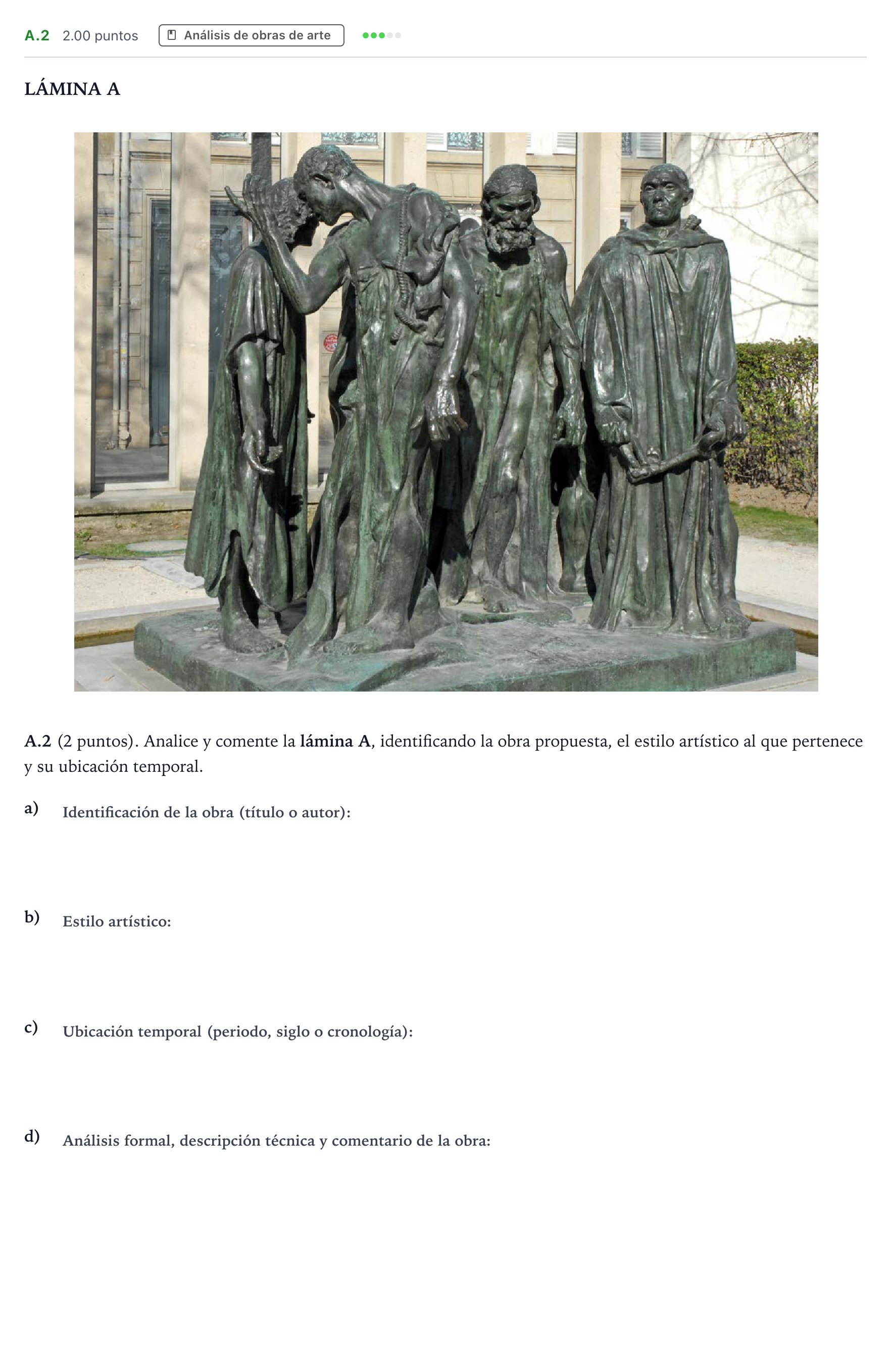 Enunciado: Ejercicio A.2 · Historia del Arte PAU Madrid Ordinaria 2022