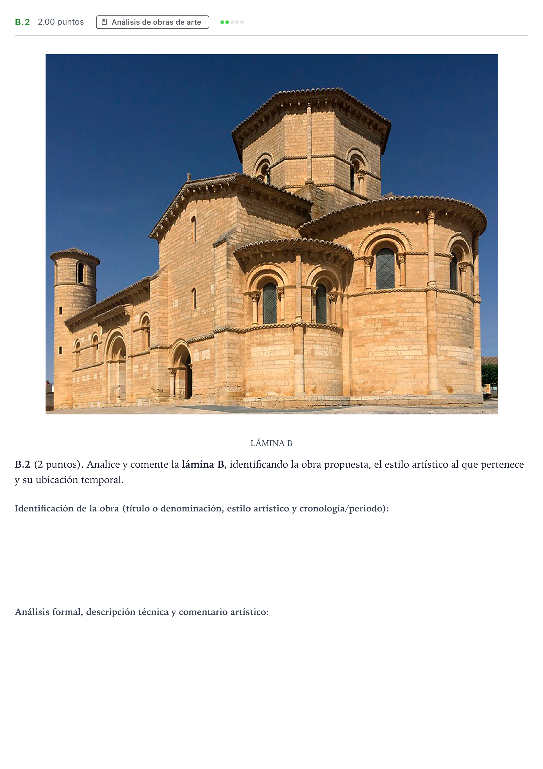 Enunciado: Ejercicio B.2 · Historia del Arte PAU Madrid Ordinaria 2022