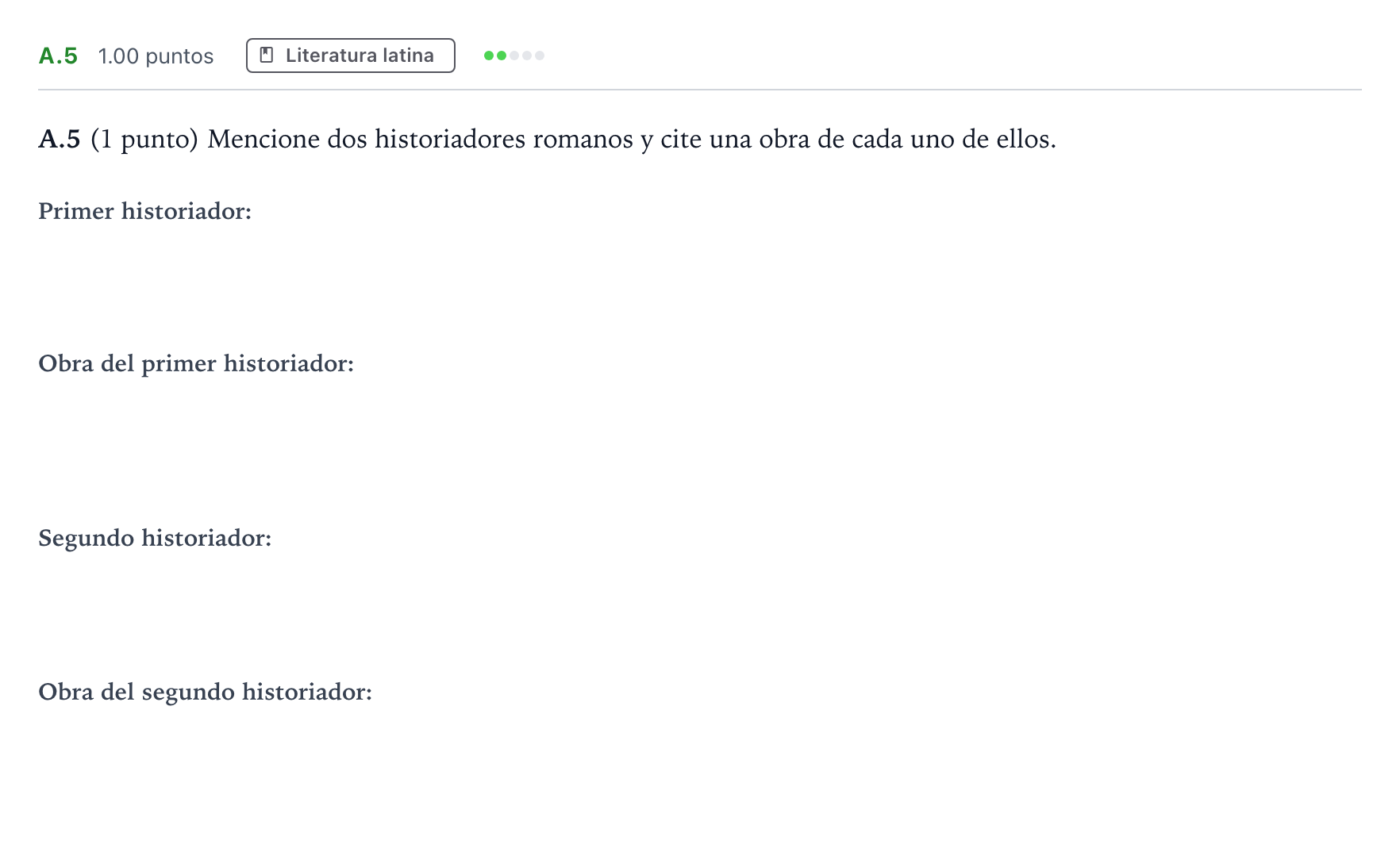 Enunciado: Ejercicio A.5 · Latín II PAU Madrid Extraordinaria 2022