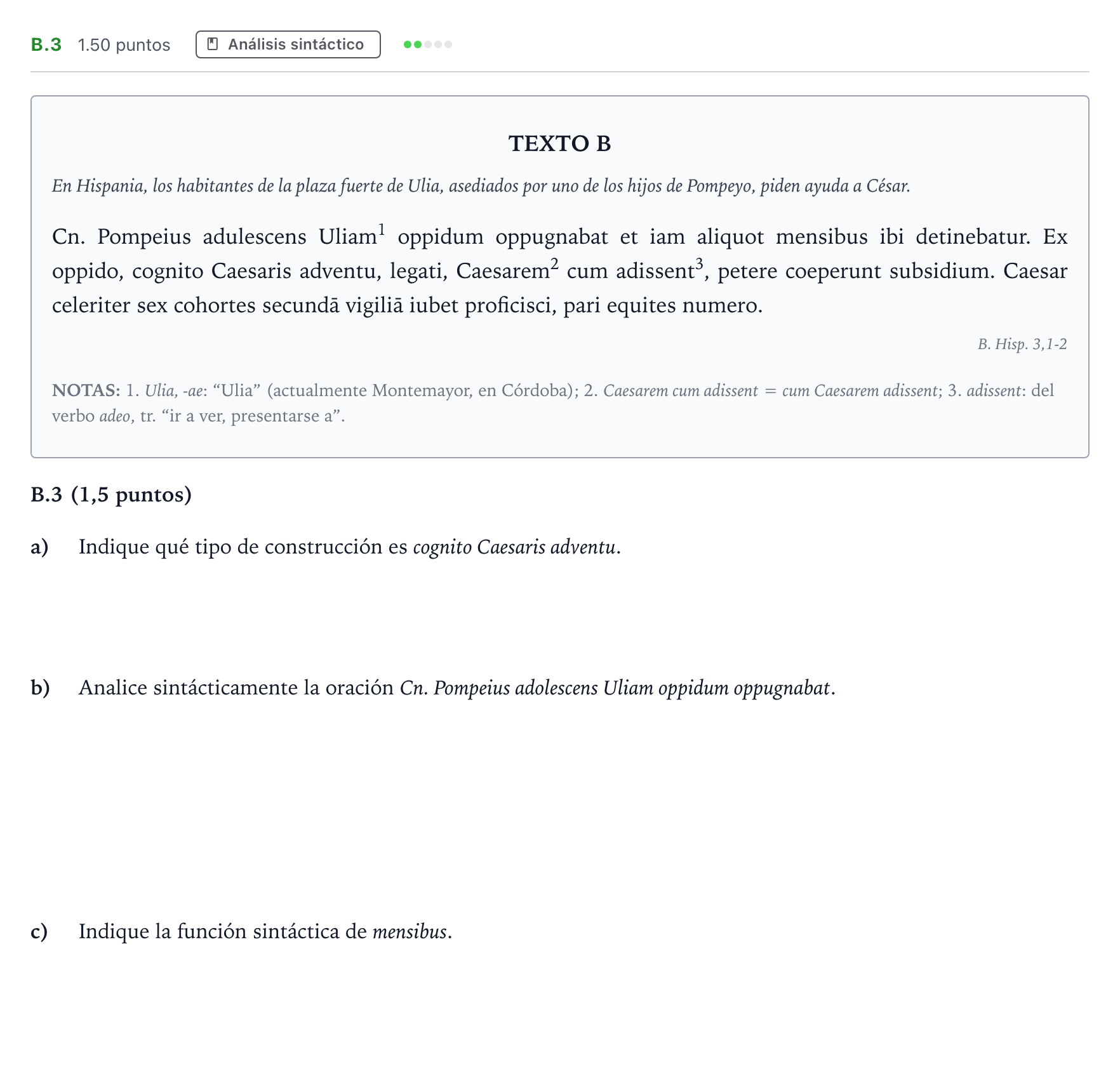 Enunciado: Ejercicio B.3 · Latín II PAU Madrid Extraordinaria 2022
